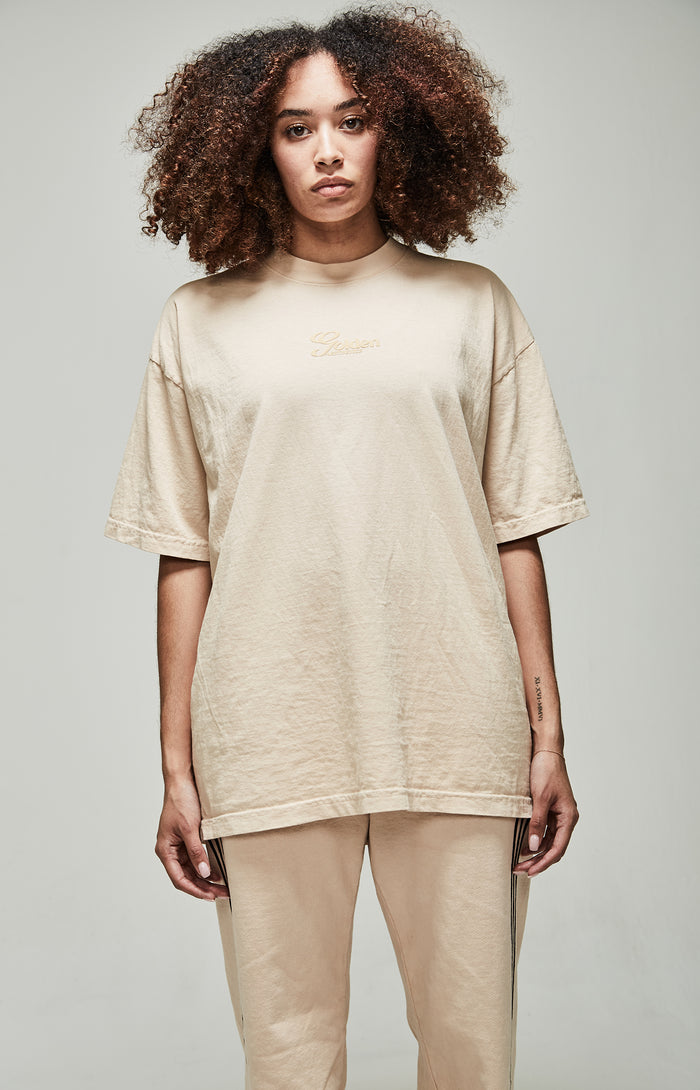 Women's Beige Dye Crew Neck T-Shirt