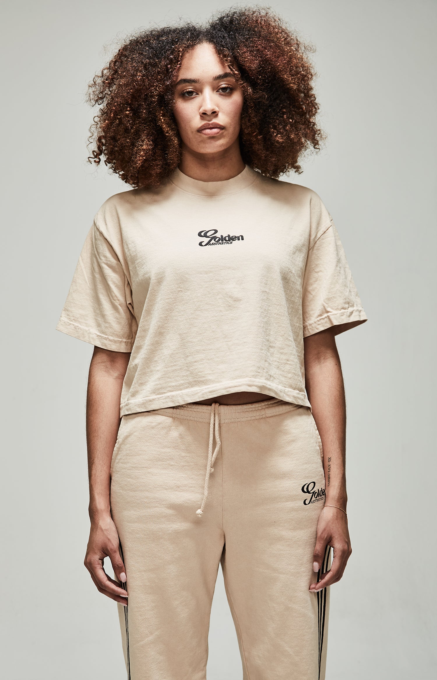 Women's Beige Oversize Crop Tee