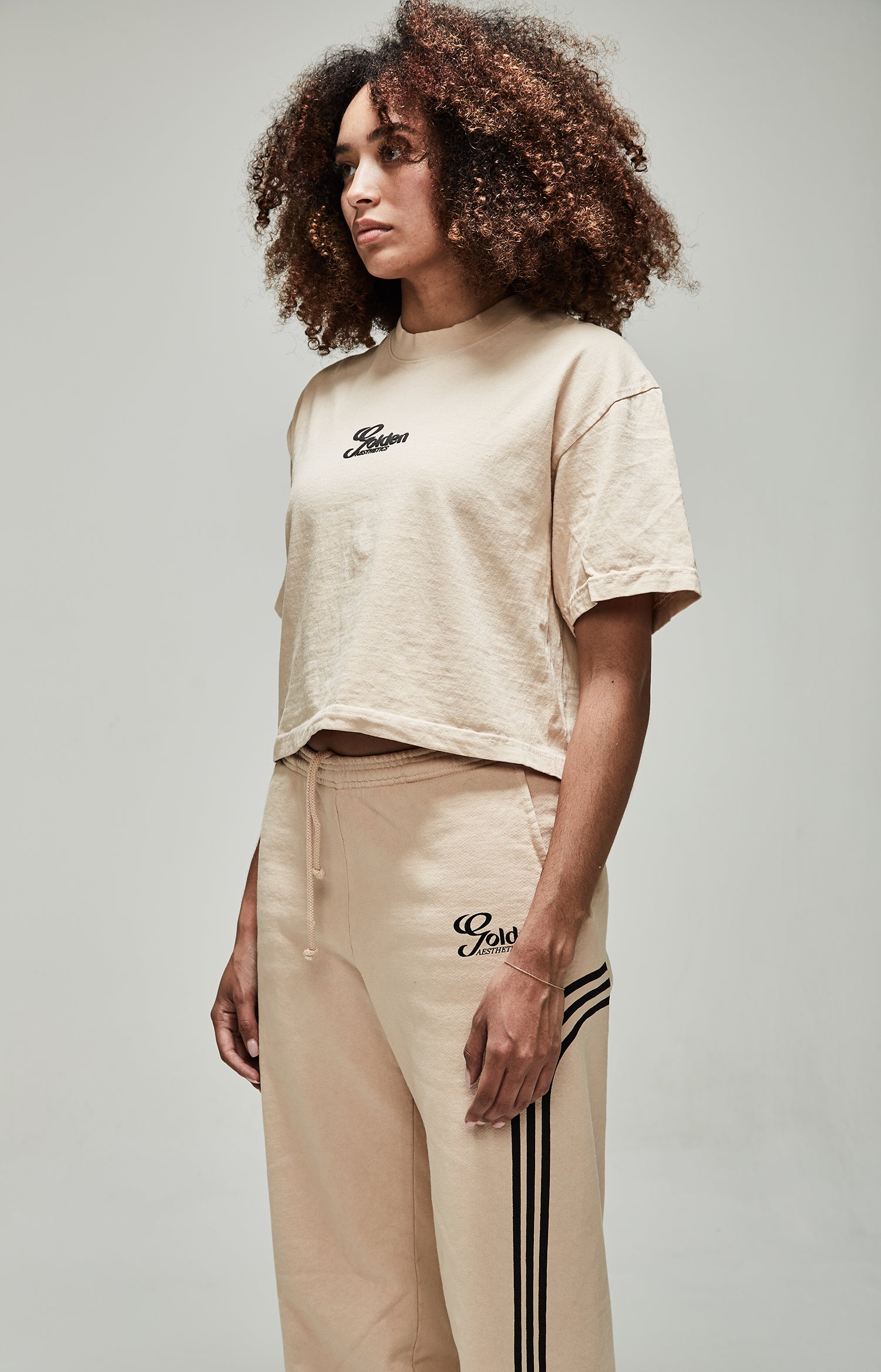 Women's Beige Oversize Crop Tee