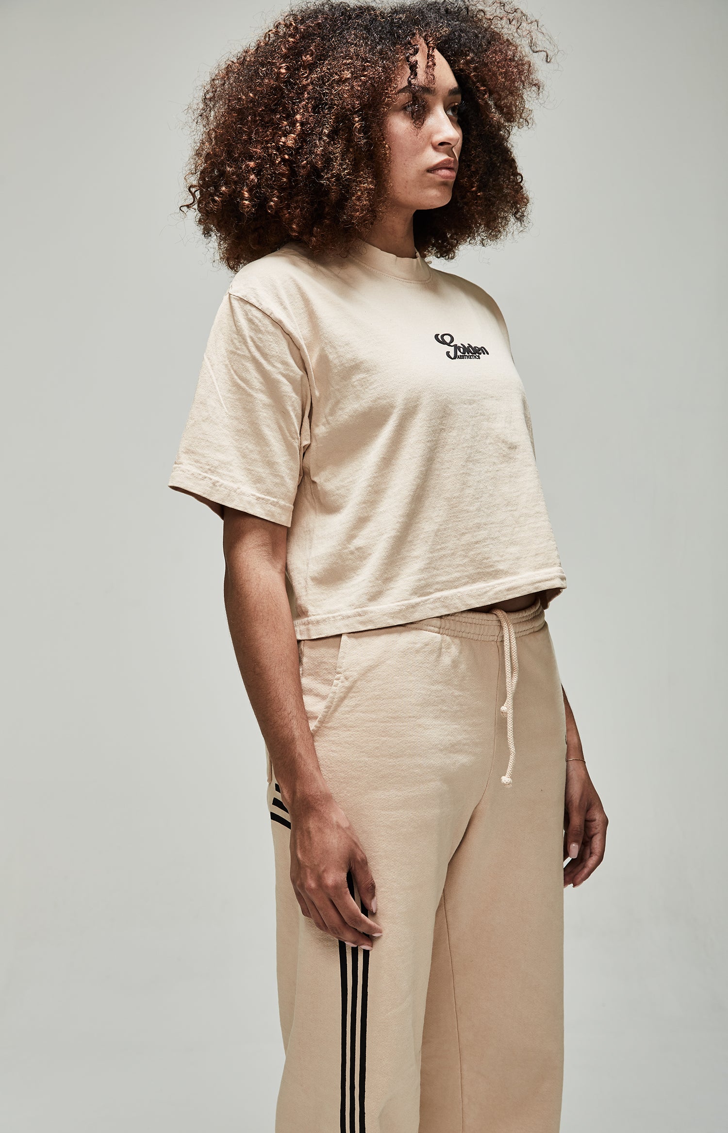 Women's Beige Oversize Crop Tee