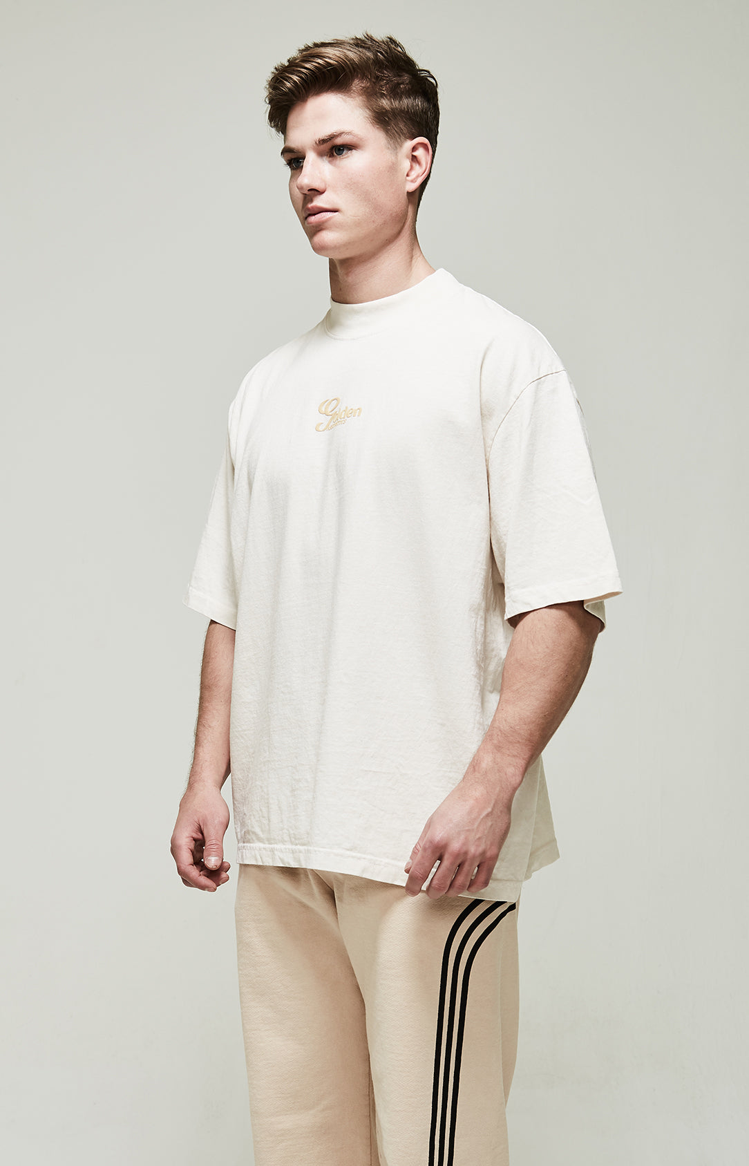 Men's Cream Oversized High mock T-Shirt