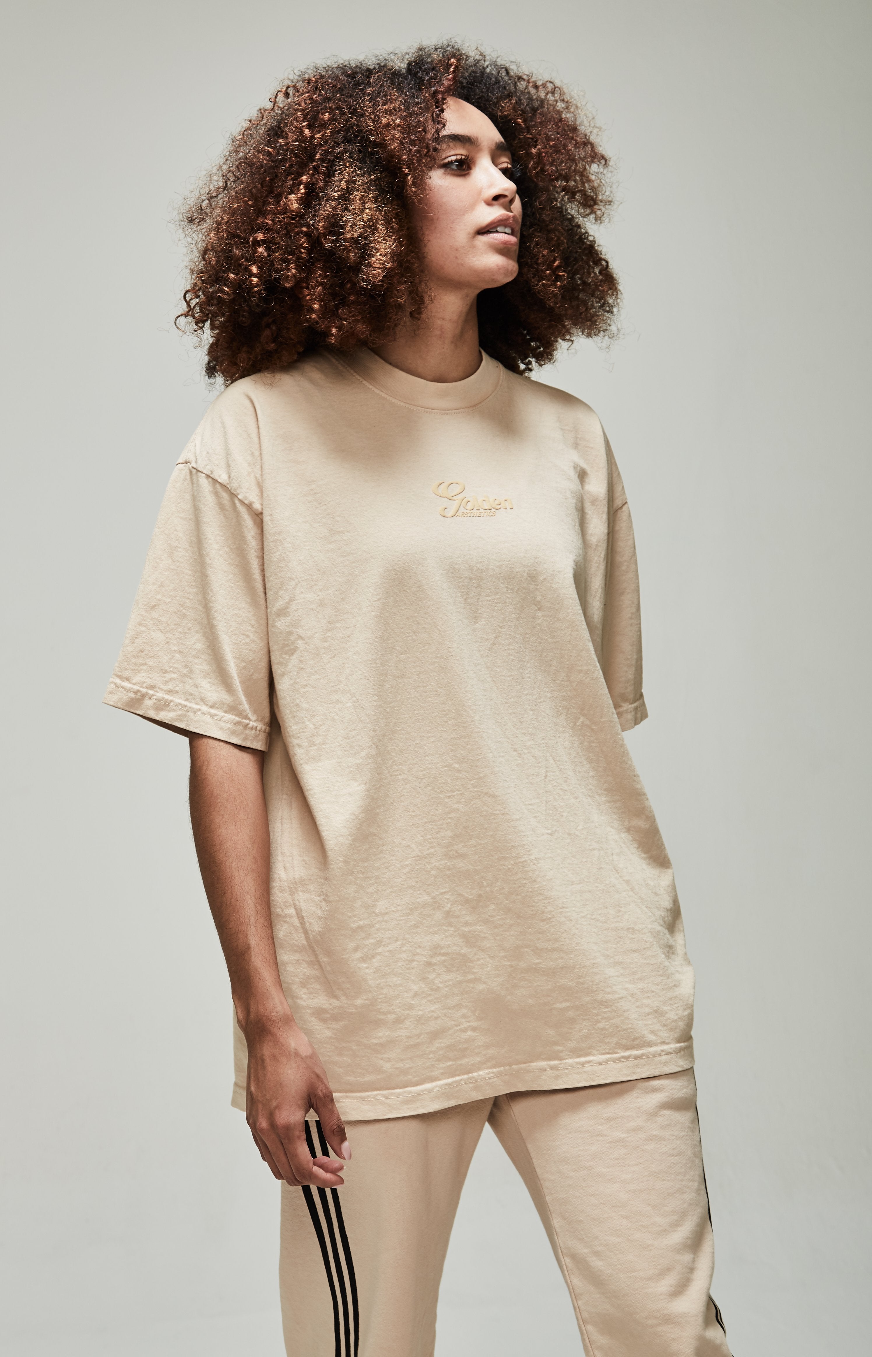 Women's Cream Oversized High Mock T-Shirt