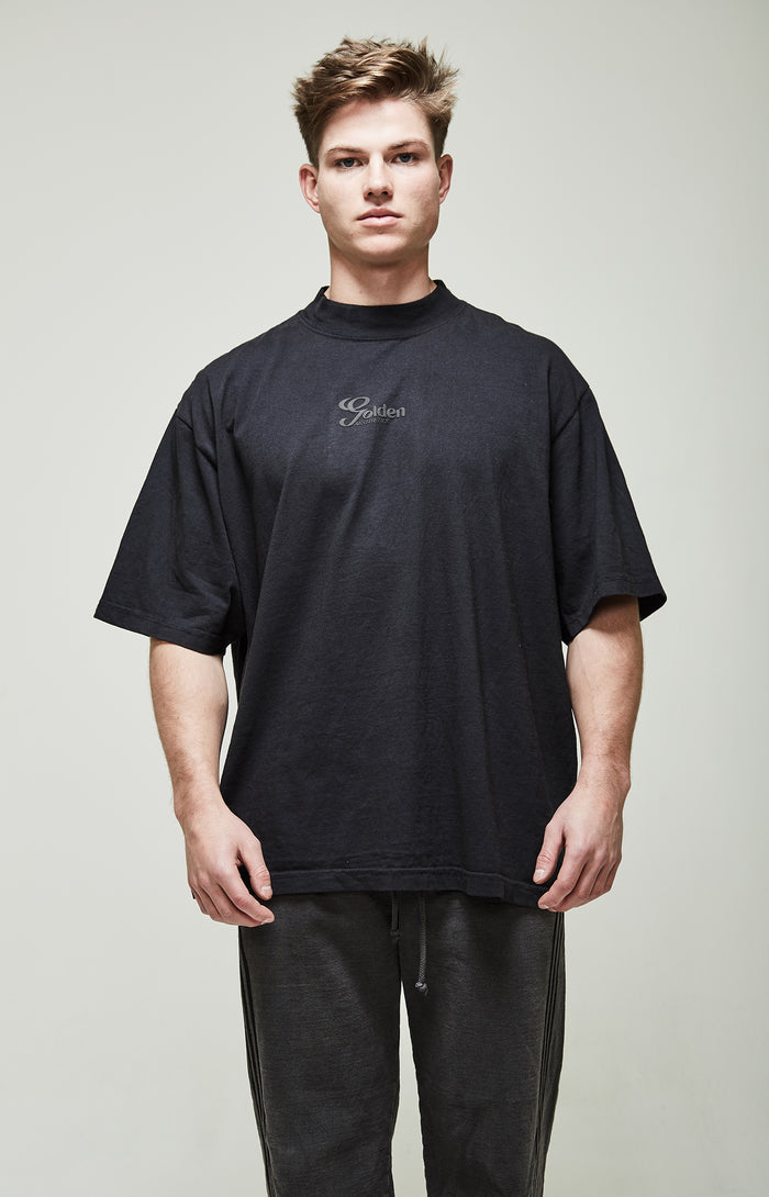 Men's Off Black Oversized High Mock T-Shirt