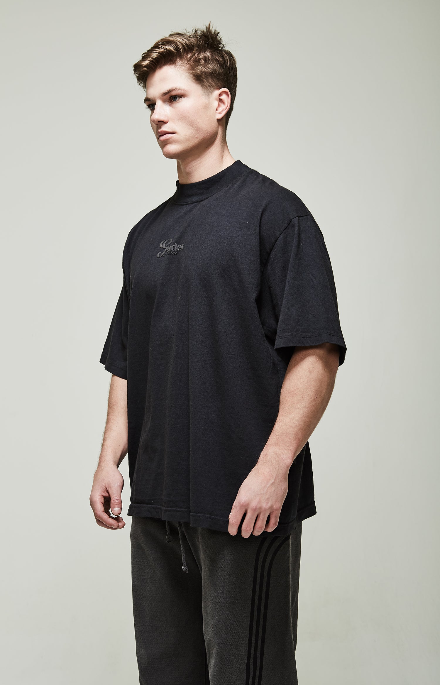 Men's Off Black Oversized High Mock T-Shirt