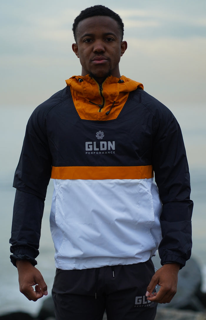 Black/White Pullover Hooded Windbreaker