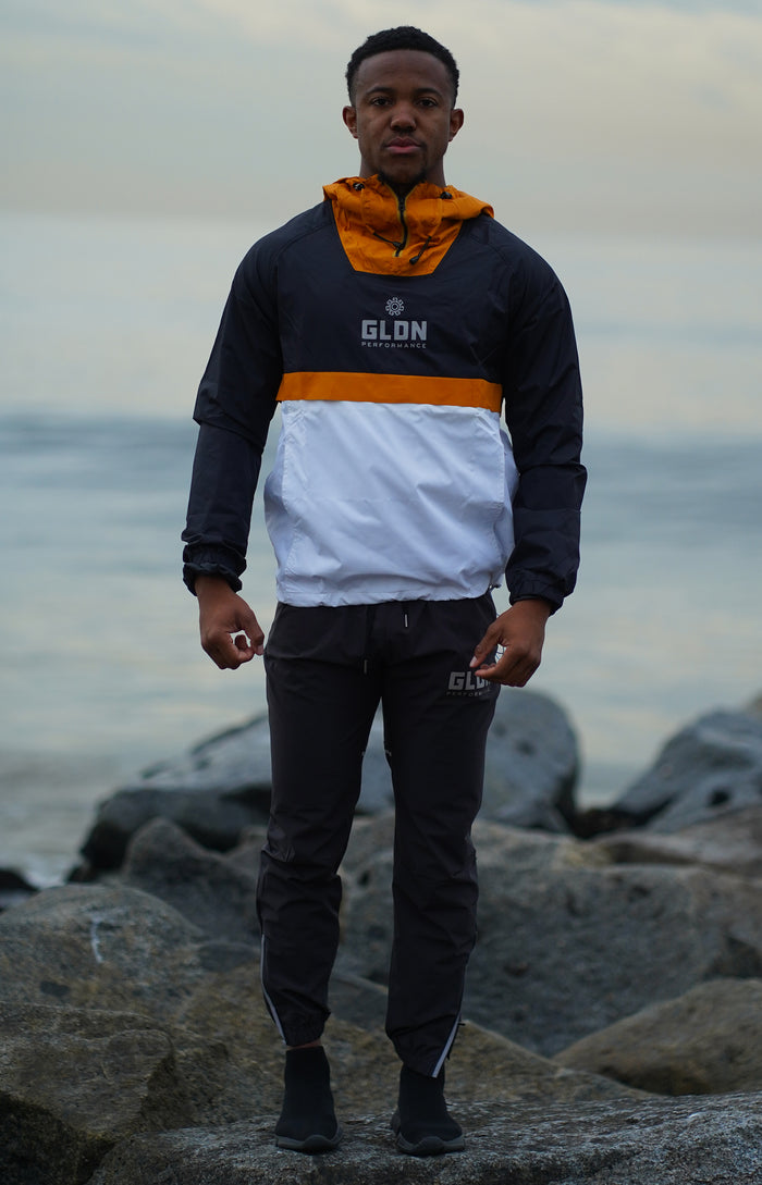 Black/White Pullover Hooded Windbreaker