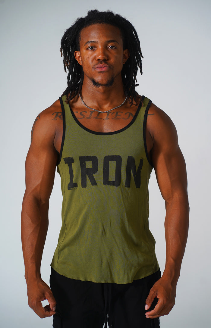 Men's Army Green Iron Ringer Tank
