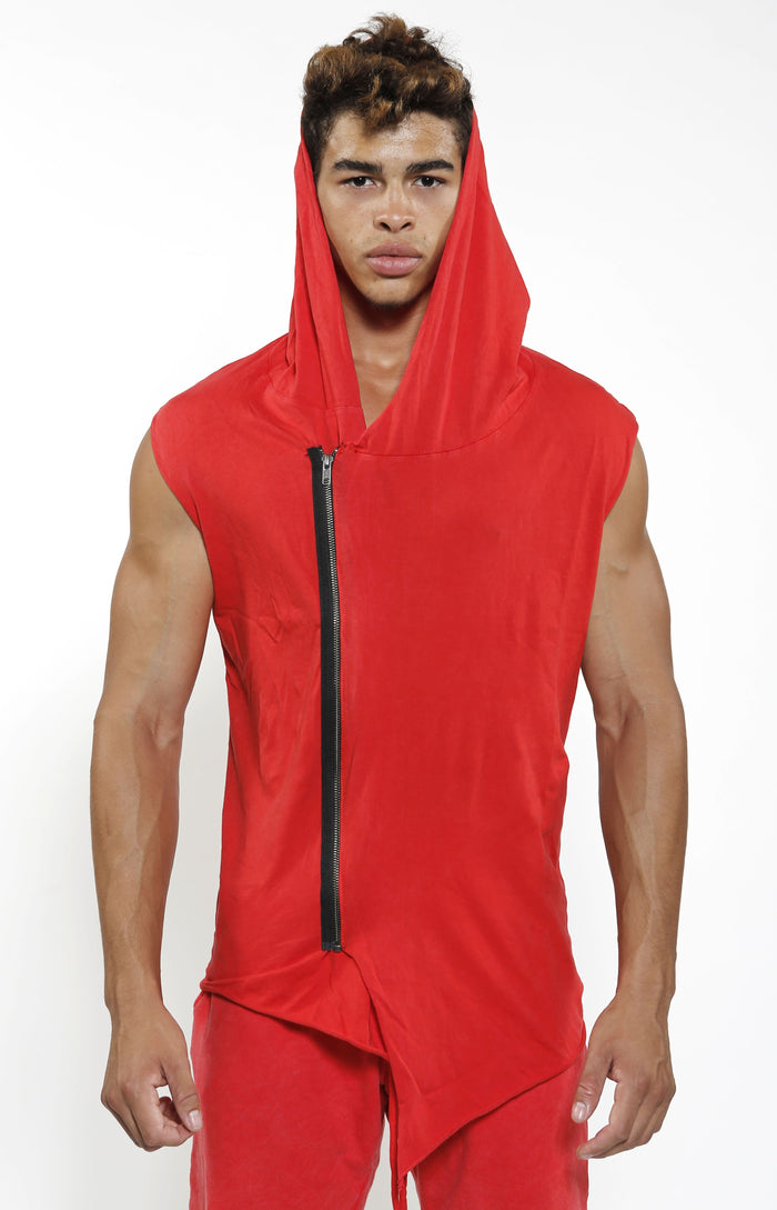 Sleeveless Assassin Hoodie - Vintage Red - Golden Aesthetics