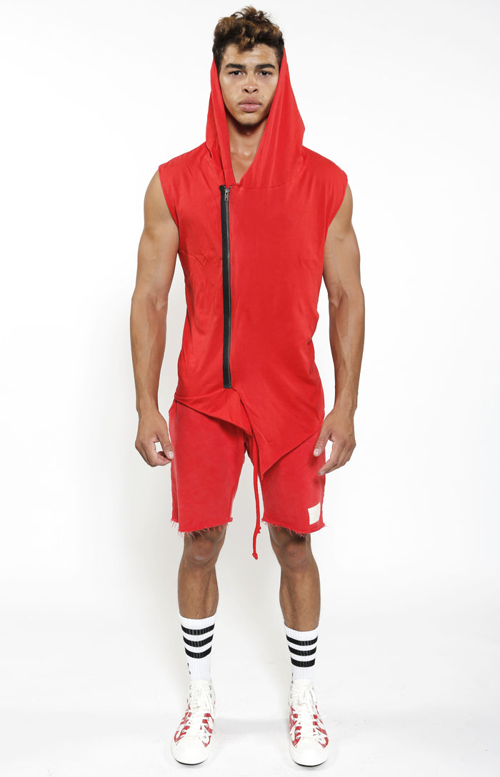 Sleeveless Assassin Hoodie - Vintage Red - Golden Aesthetics