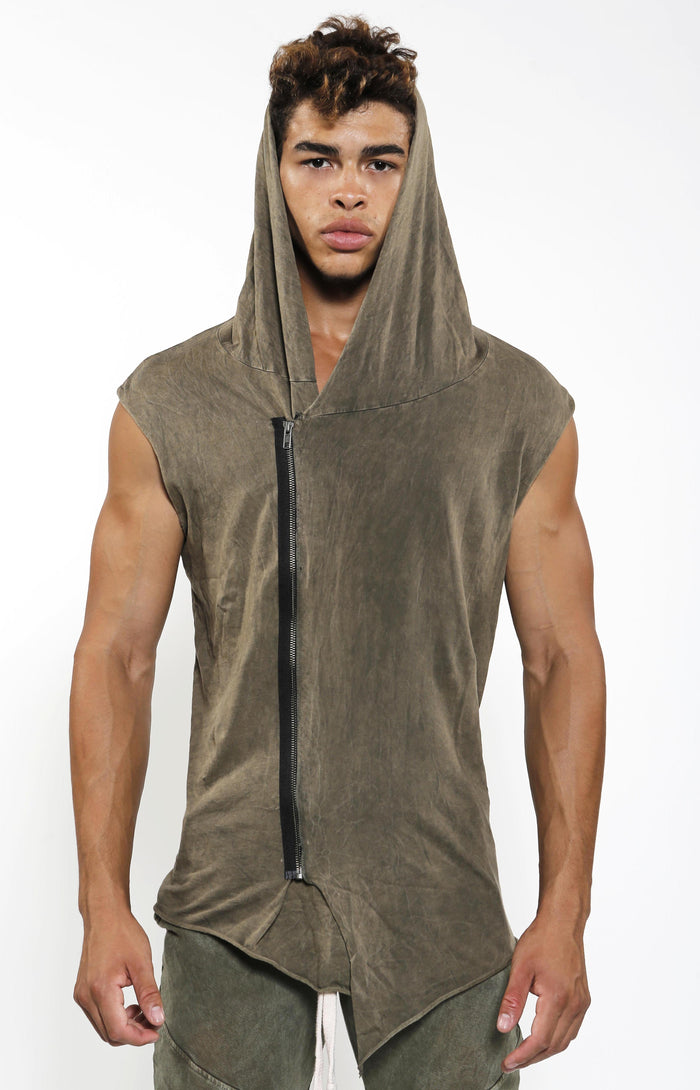 Sleeveless Assassin Hoodie - Olive Mineral - Golden Aesthetics