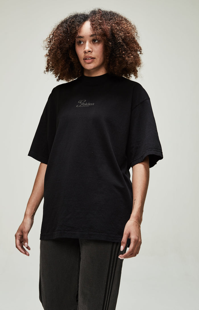 Women's Off Black Oversized High Mock T-Shirt