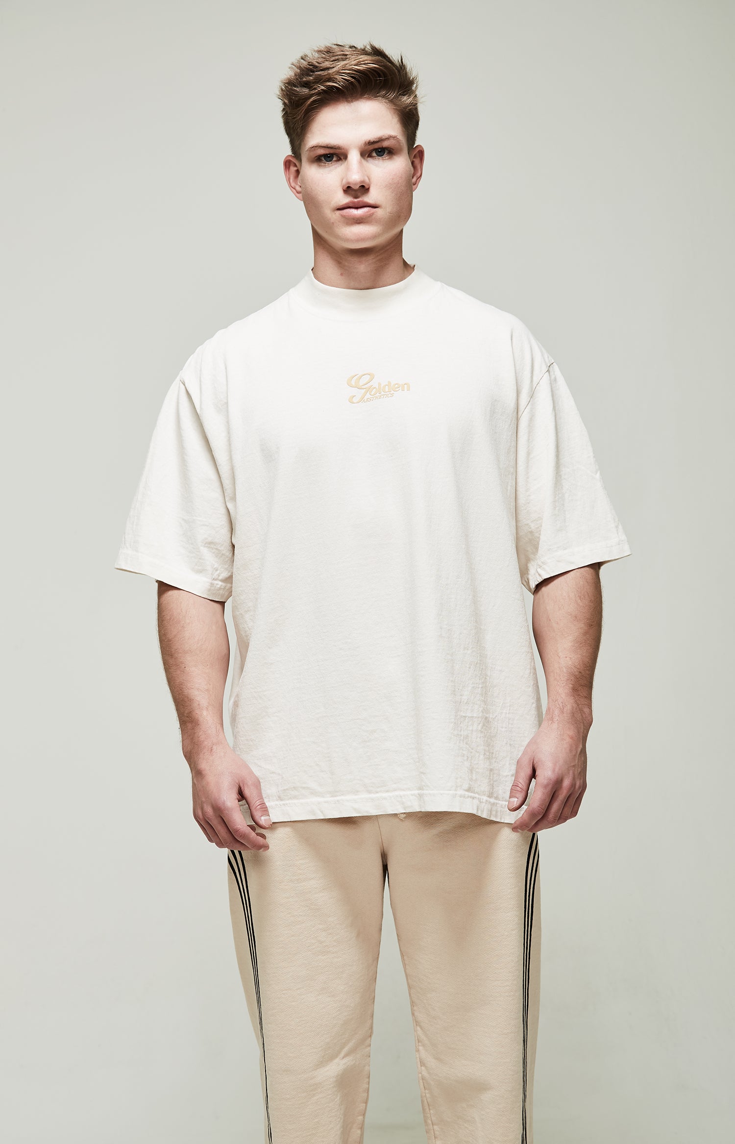 Men's Cream Oversized High mock T-Shirt – Golden Aesthetics