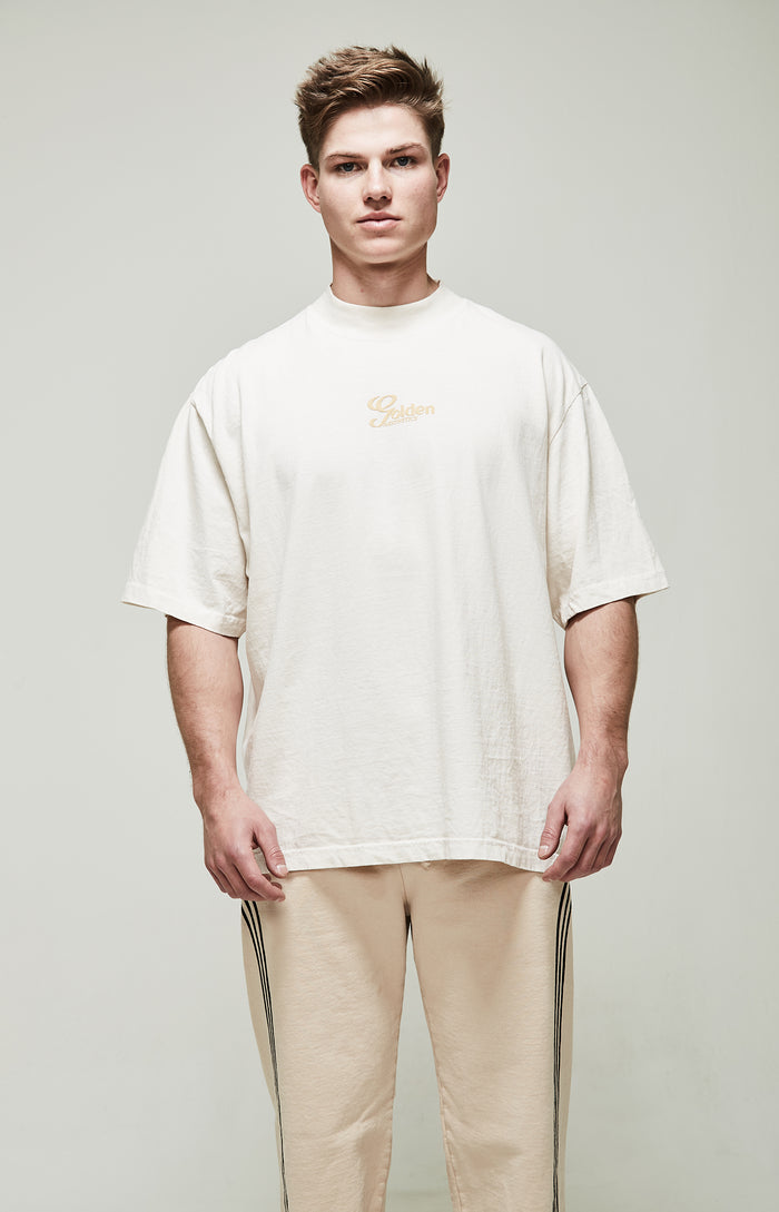Men's Cream Oversized High mock T-Shirt
