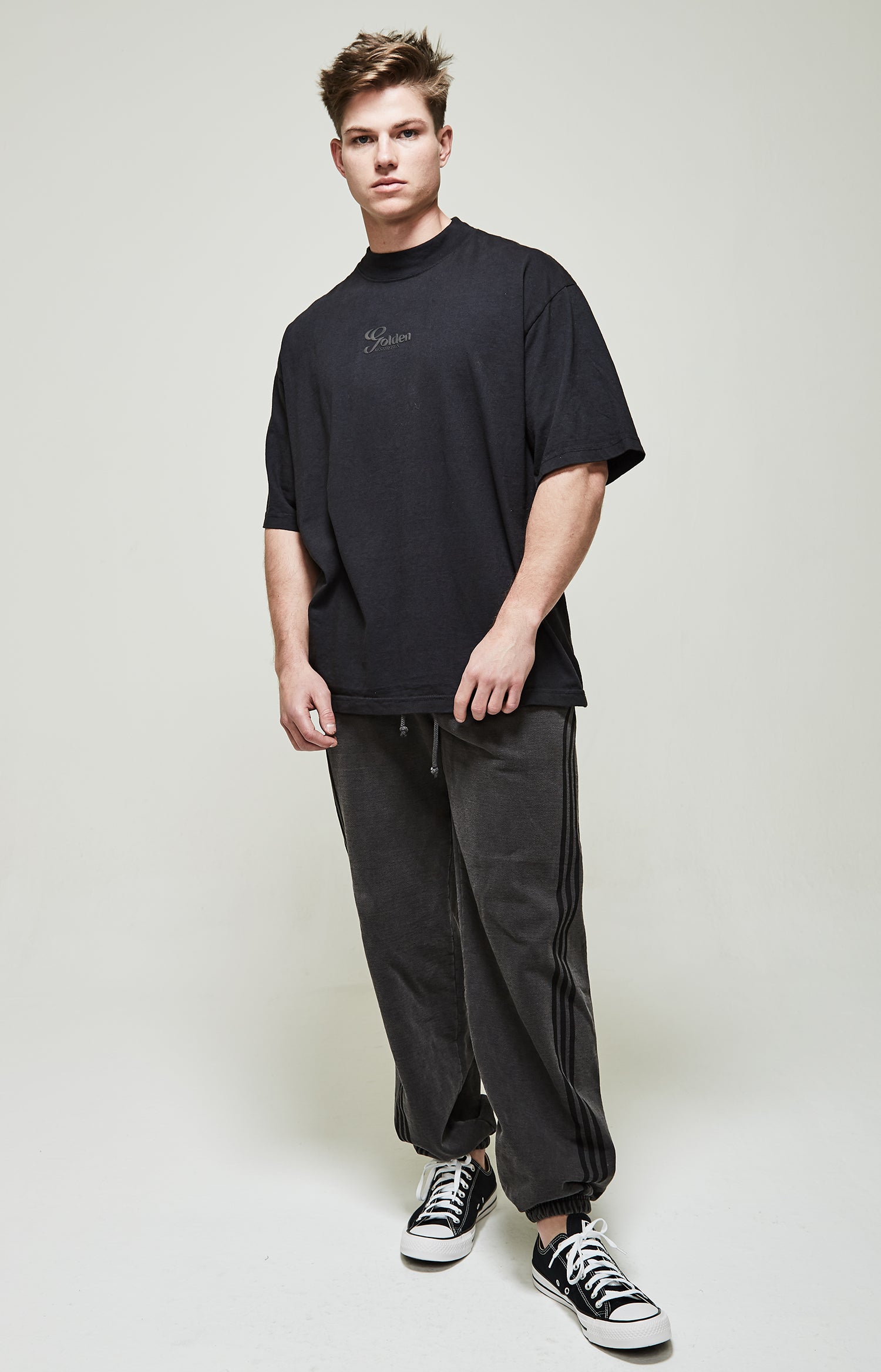 Men's Off Black Oversized High Mock T-Shirt