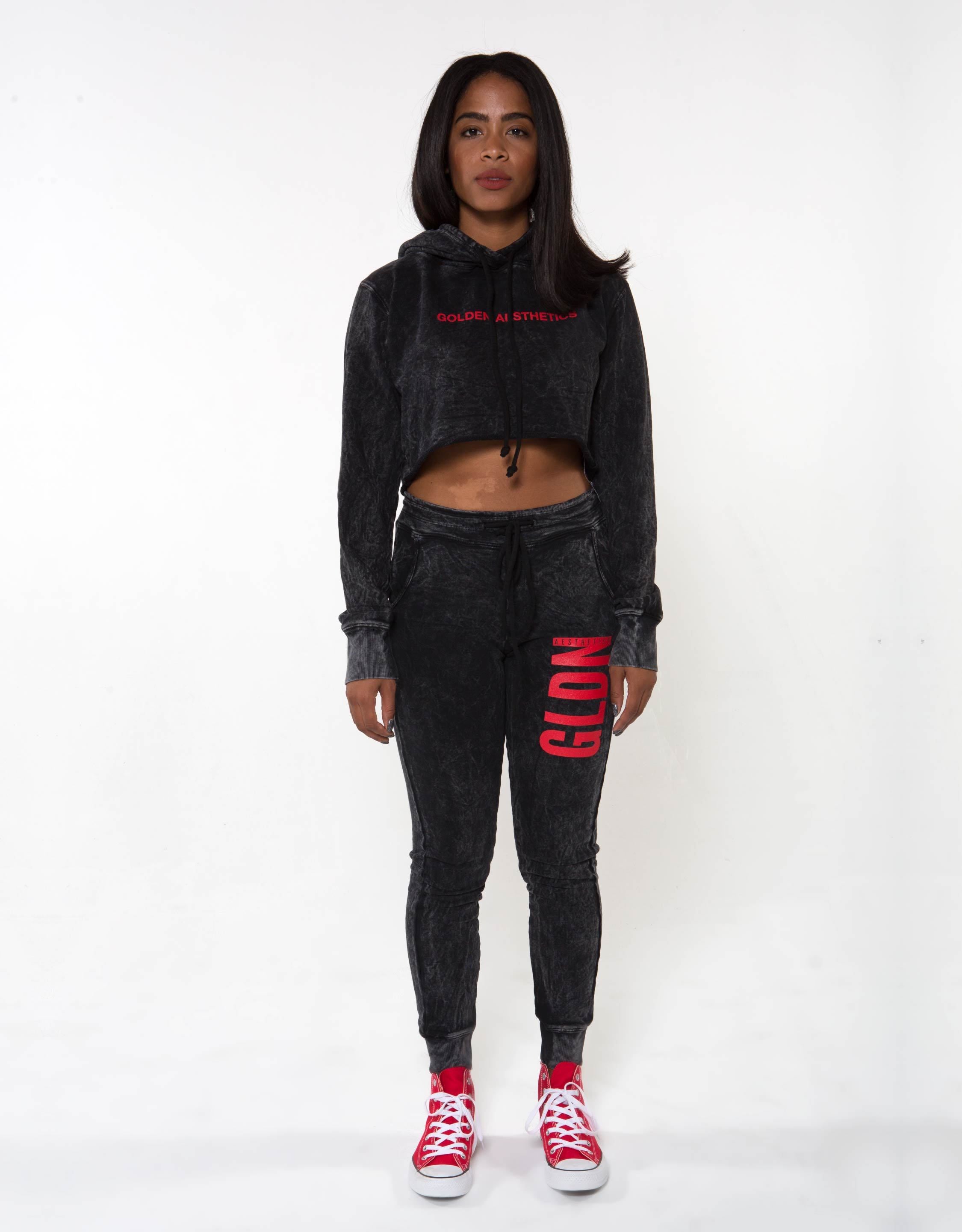 GA Her Raw Crop Hoodie - Black - Golden Aesthetics