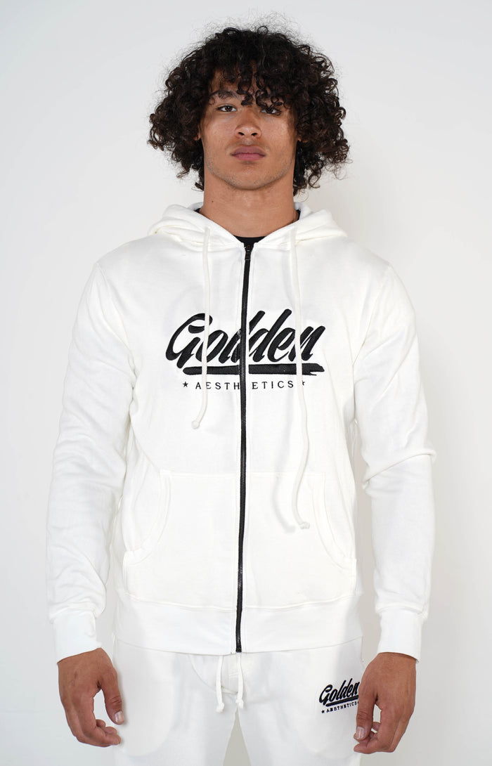 Men's White Golden Hoodie - Golden Aesthetics