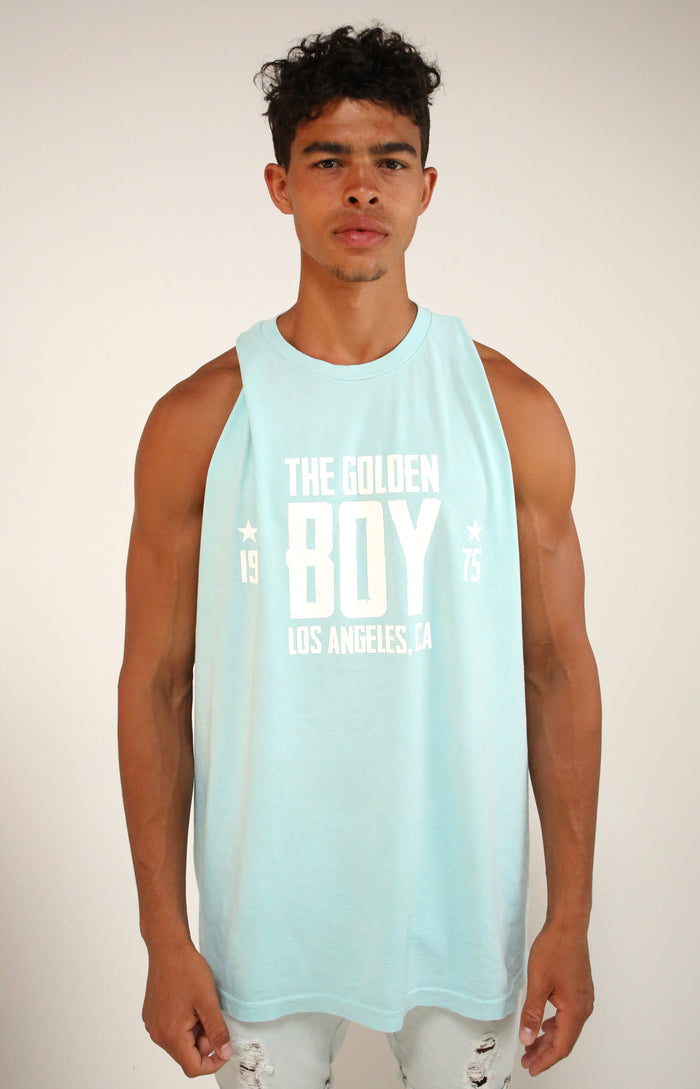 Oversized Blue Water Golden Boy Muscle Tank