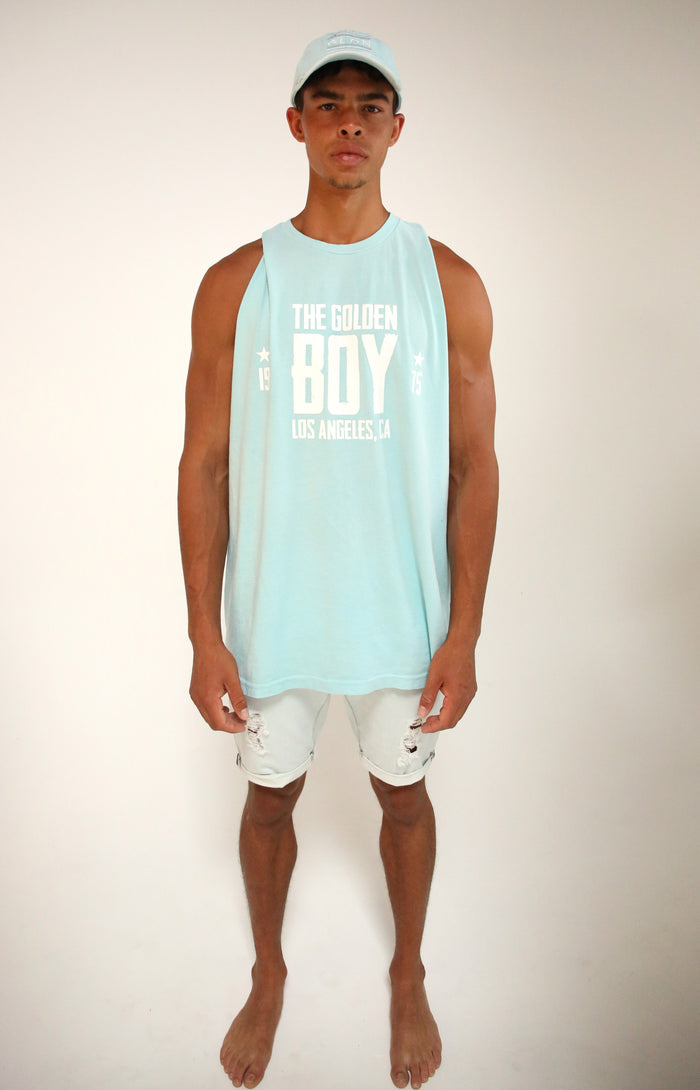 Oversized Blue Water Golden Boy Muscle Tank