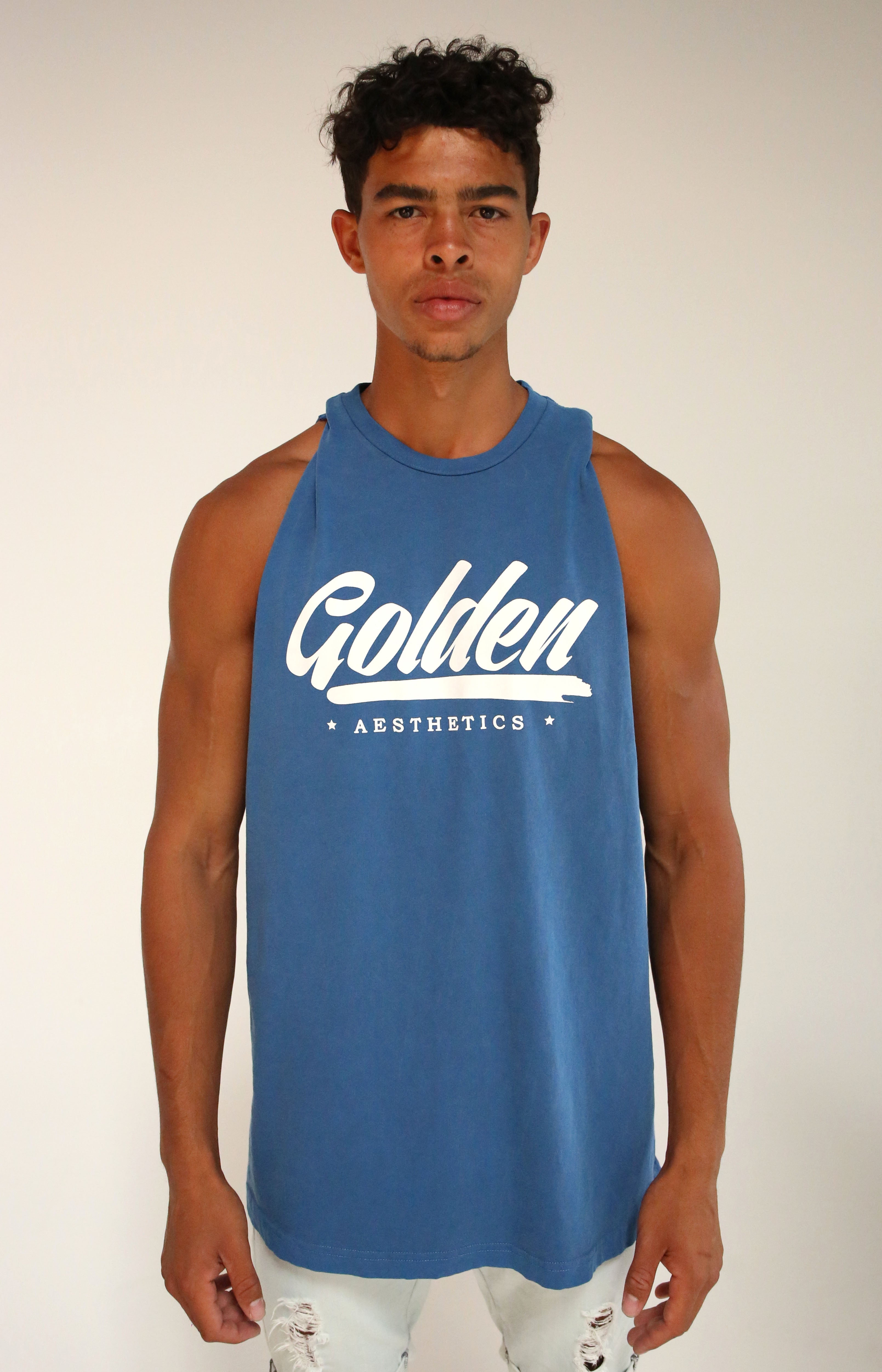 Oversized Faded Navy GA Muscle Tank