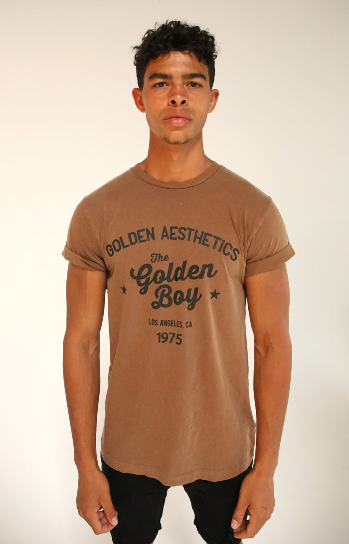 Faded Brown Rolled Sleeve T-Shirt