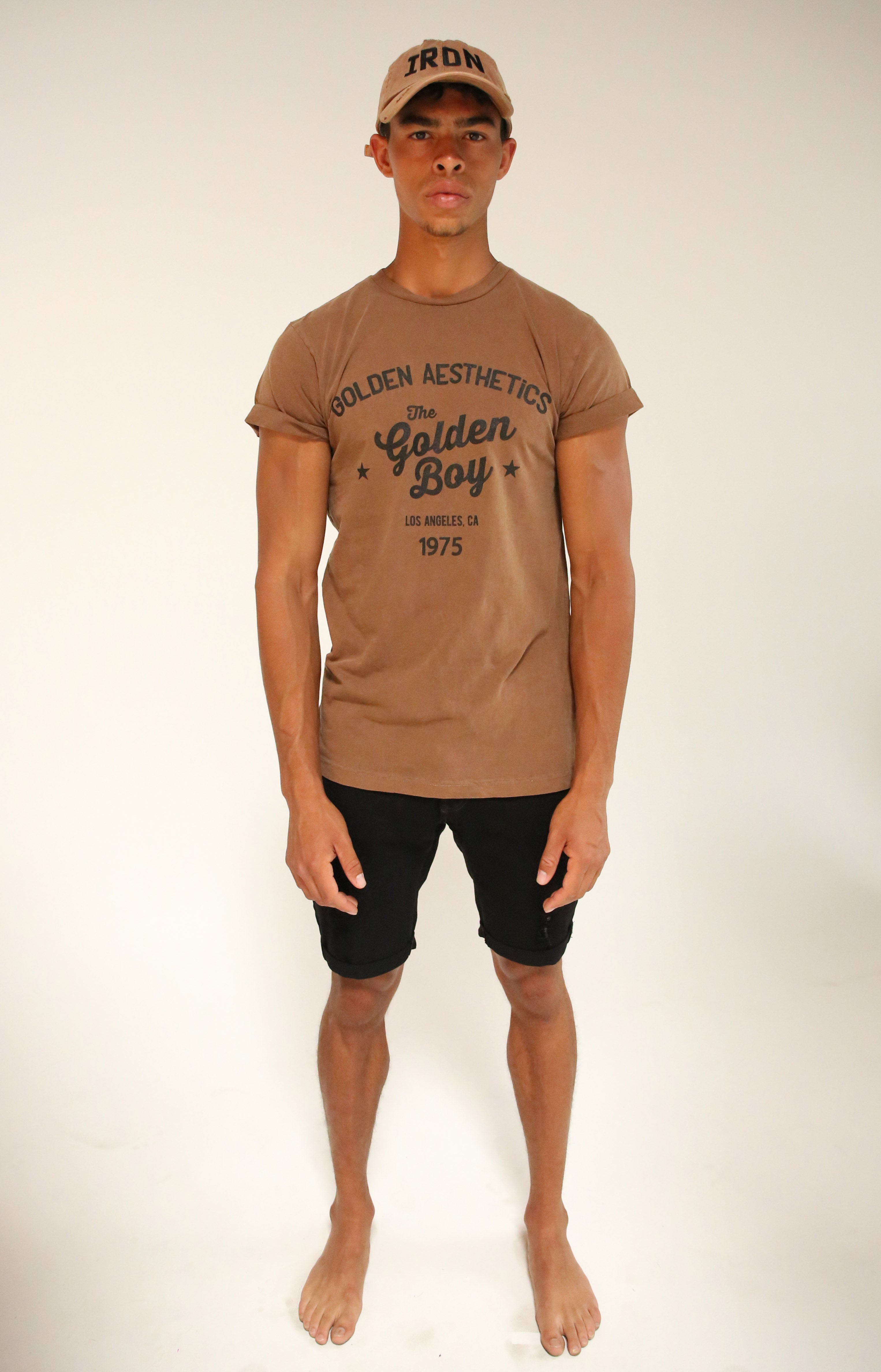 Faded Brown Rolled Sleeve T-Shirt