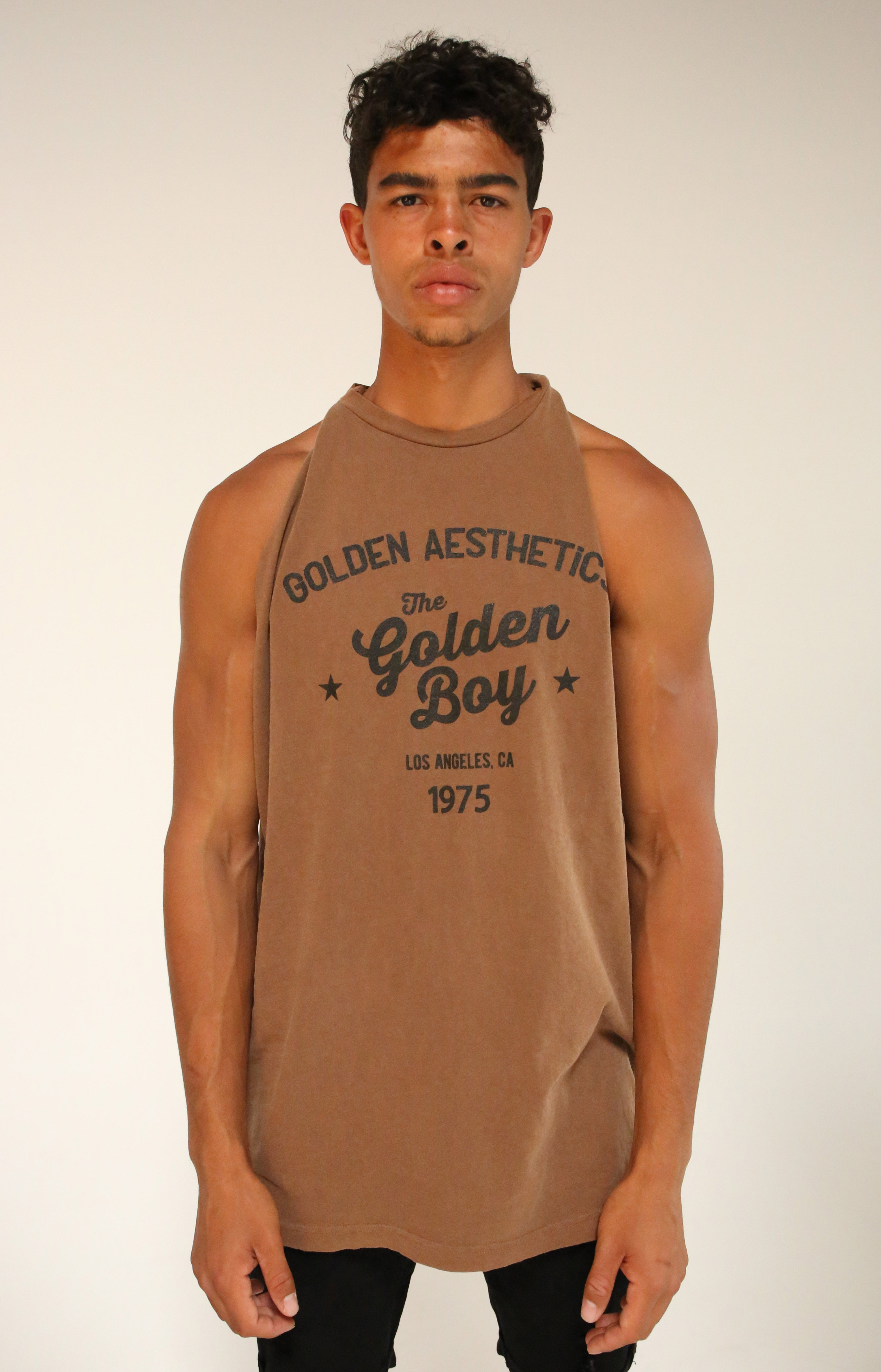 Oversized Faded Brown/Black Golden Boy Muscle Tank