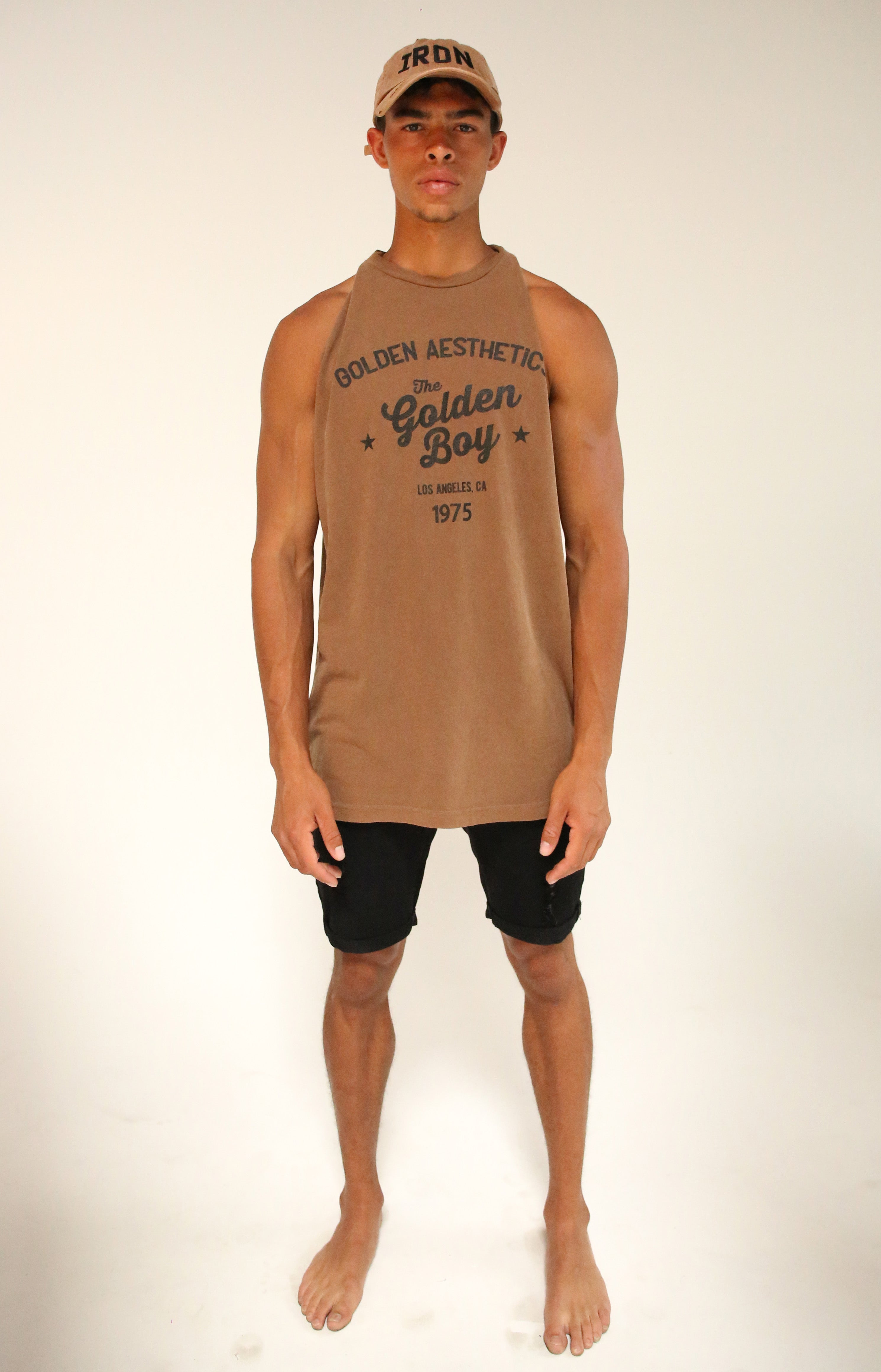 Oversized Faded Brown/Black Golden Boy Muscle Tank