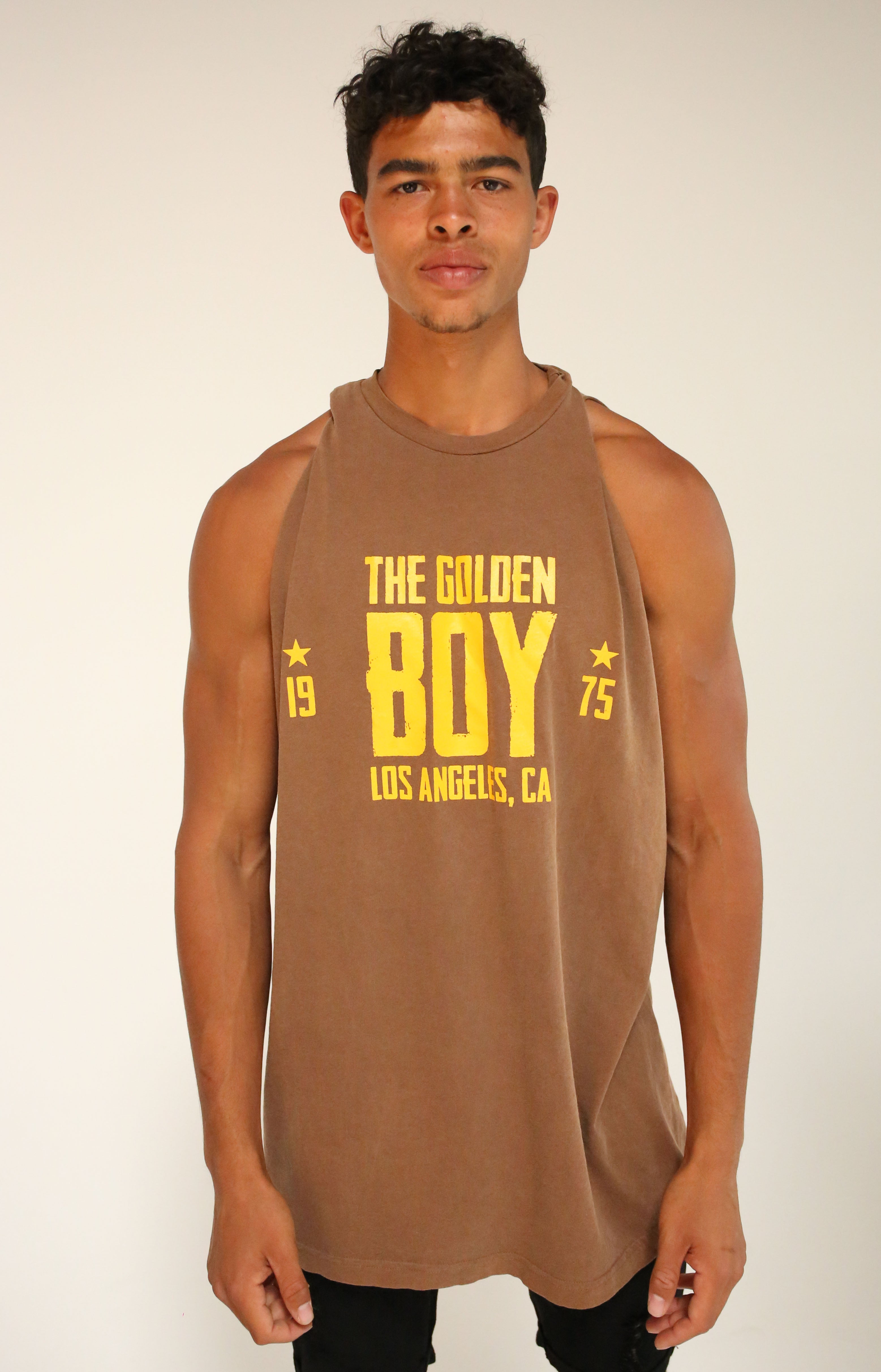 Oversized Faded Brown/Gold Golden Boy Muscle Tank