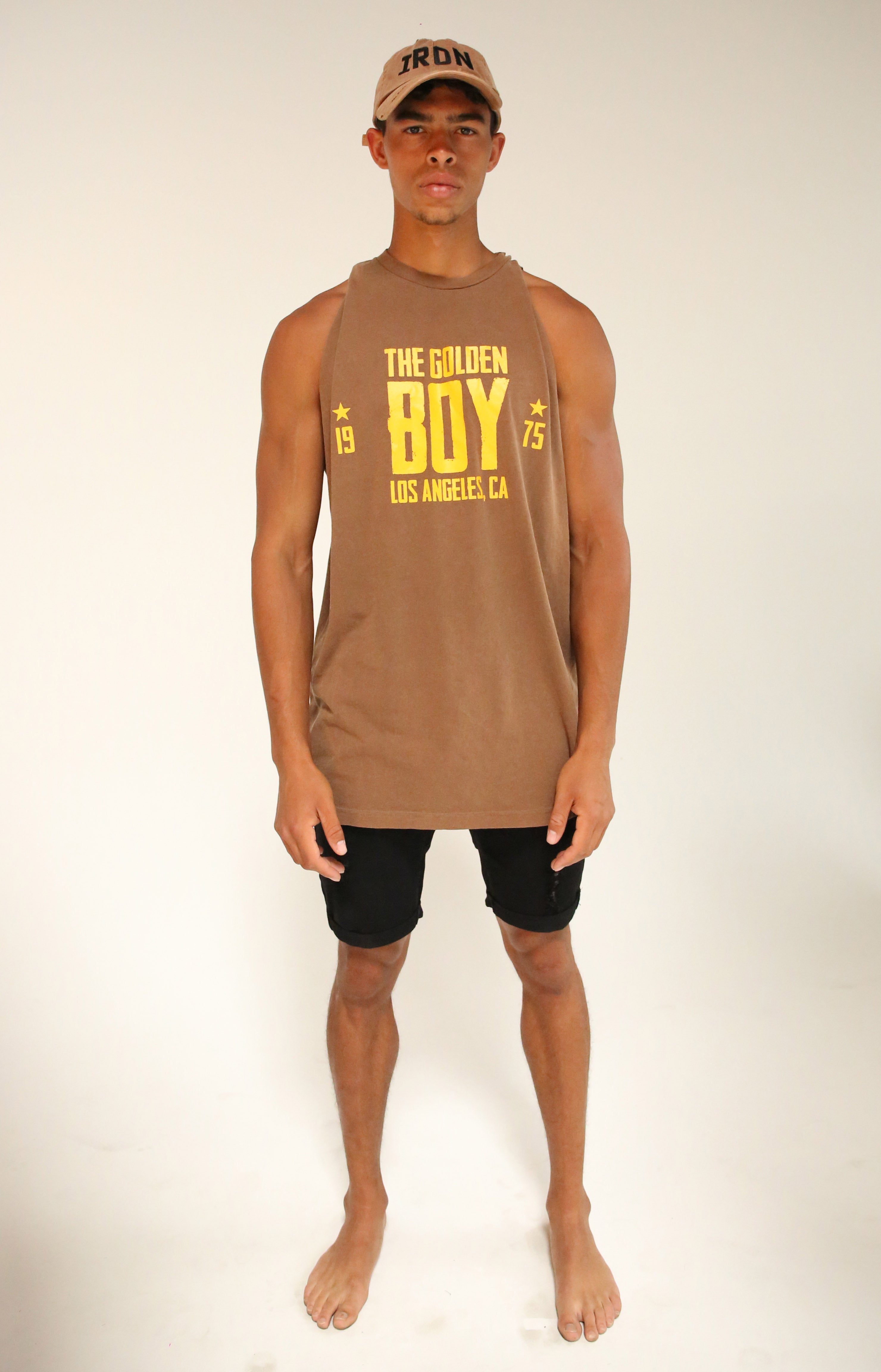 Oversized Faded Brown/Gold Golden Boy Muscle Tank
