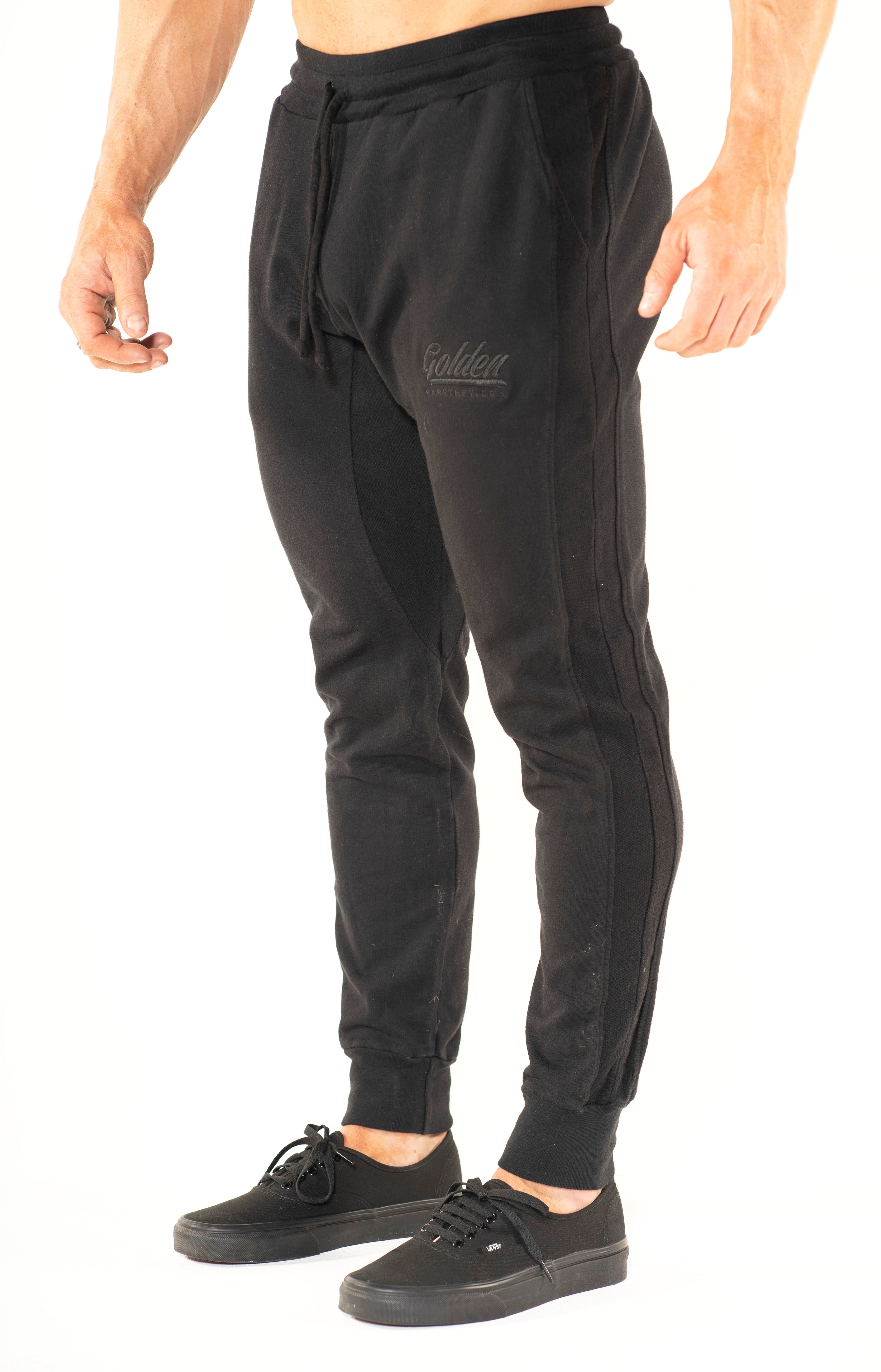 Men's Black Panel Joggers - Golden Aesthetics
