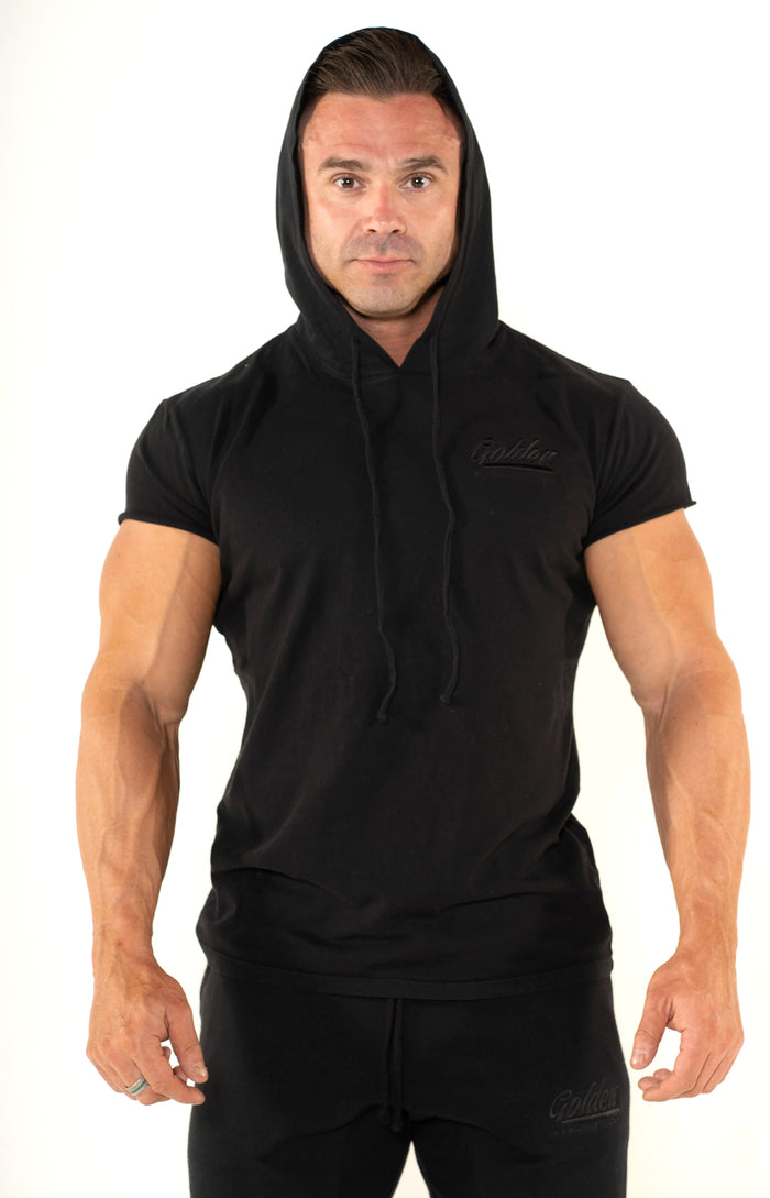 Men's Black Short Sleeve Hoodie - Golden Aesthetics