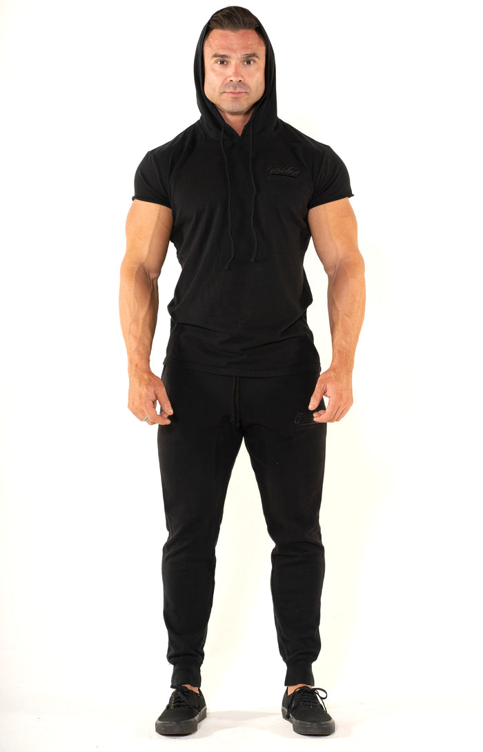 Men's Black Short Sleeve Hoodie - Golden Aesthetics