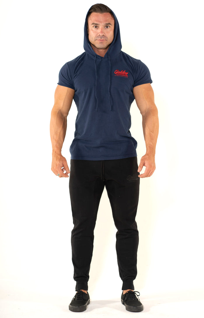 Men's Mineral Navy Short Sleeve Hoodie - Golden Aesthetics