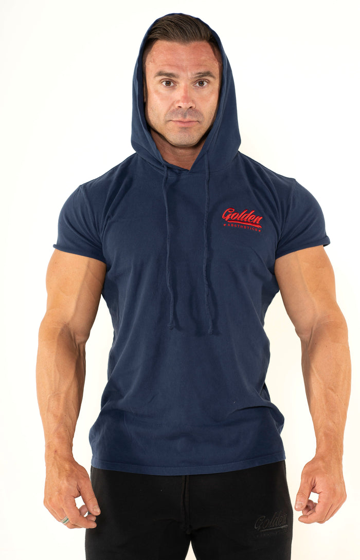 Men's Mineral Navy Short Sleeve Hoodie - Golden Aesthetics