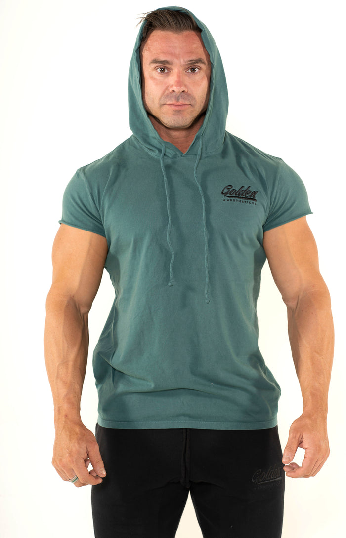 Men's Faded Army Short Sleeve Hoodie - Golden Aesthetics