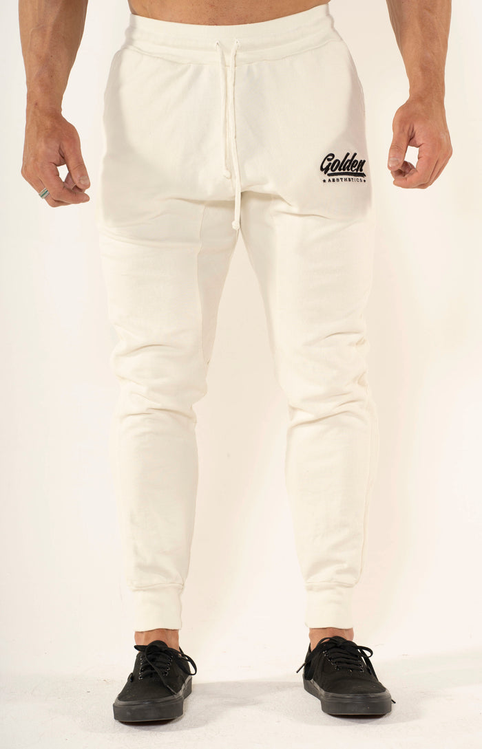 Men's Off White Panel Joggers - Golden Aesthetics