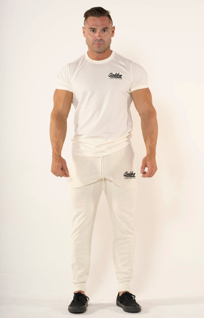 Men's Off White Panel Joggers - Golden Aesthetics