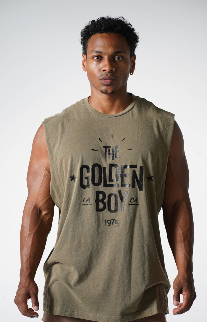 Oversized Faded Army The Golden Boy Muscle Tank