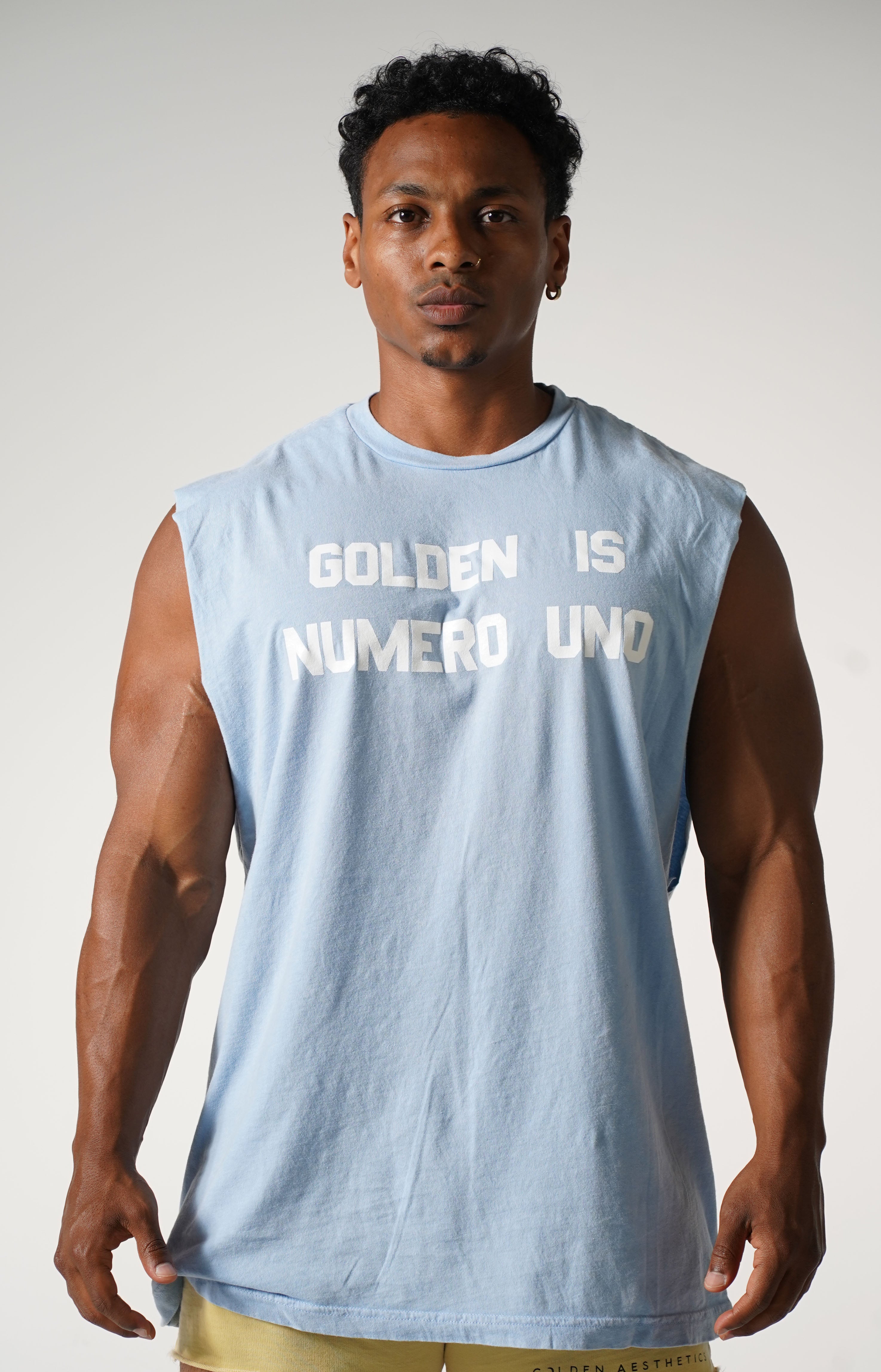 Oversized Light Navy Numero Uno Muscle Tank