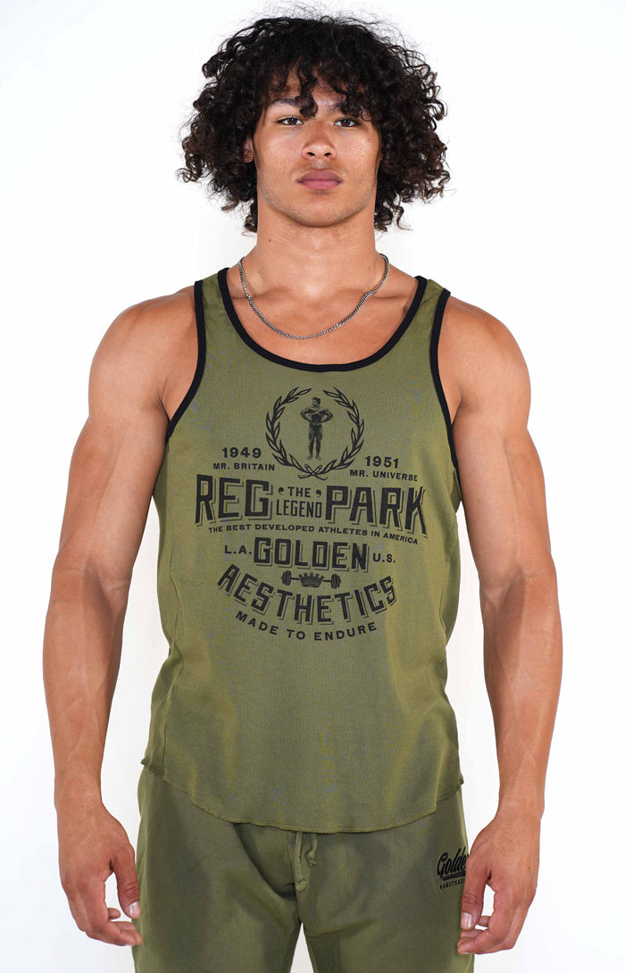 Men's Army Green Reg Park Ringer Tank - Golden Aesthetics