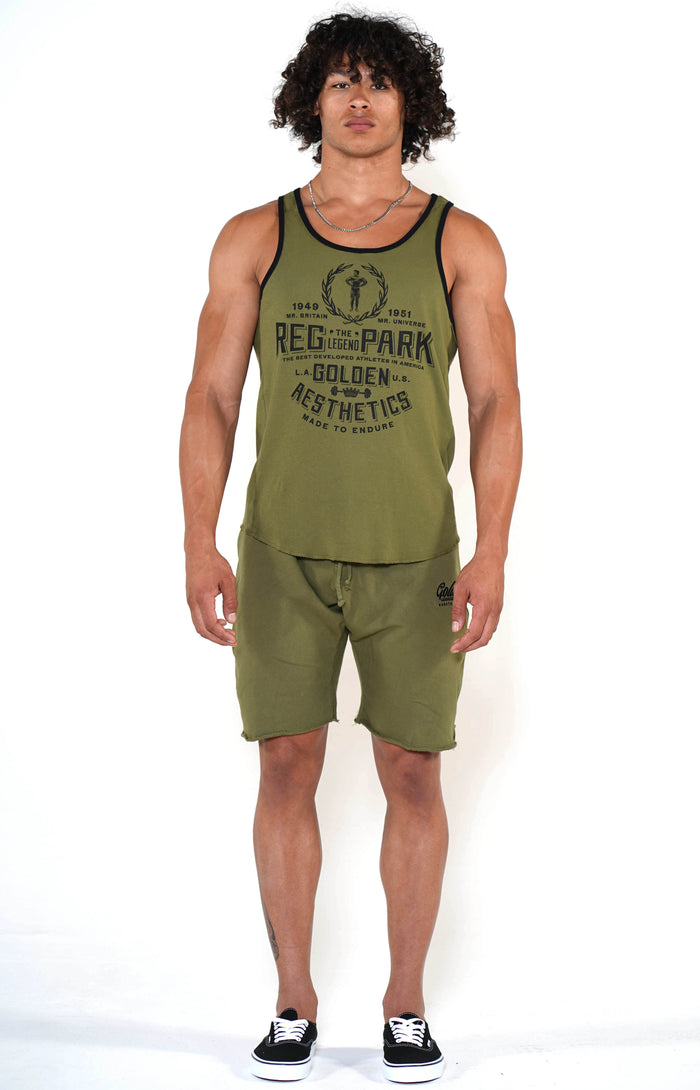 Men's Army Green Reg Park Ringer Tank - Golden Aesthetics