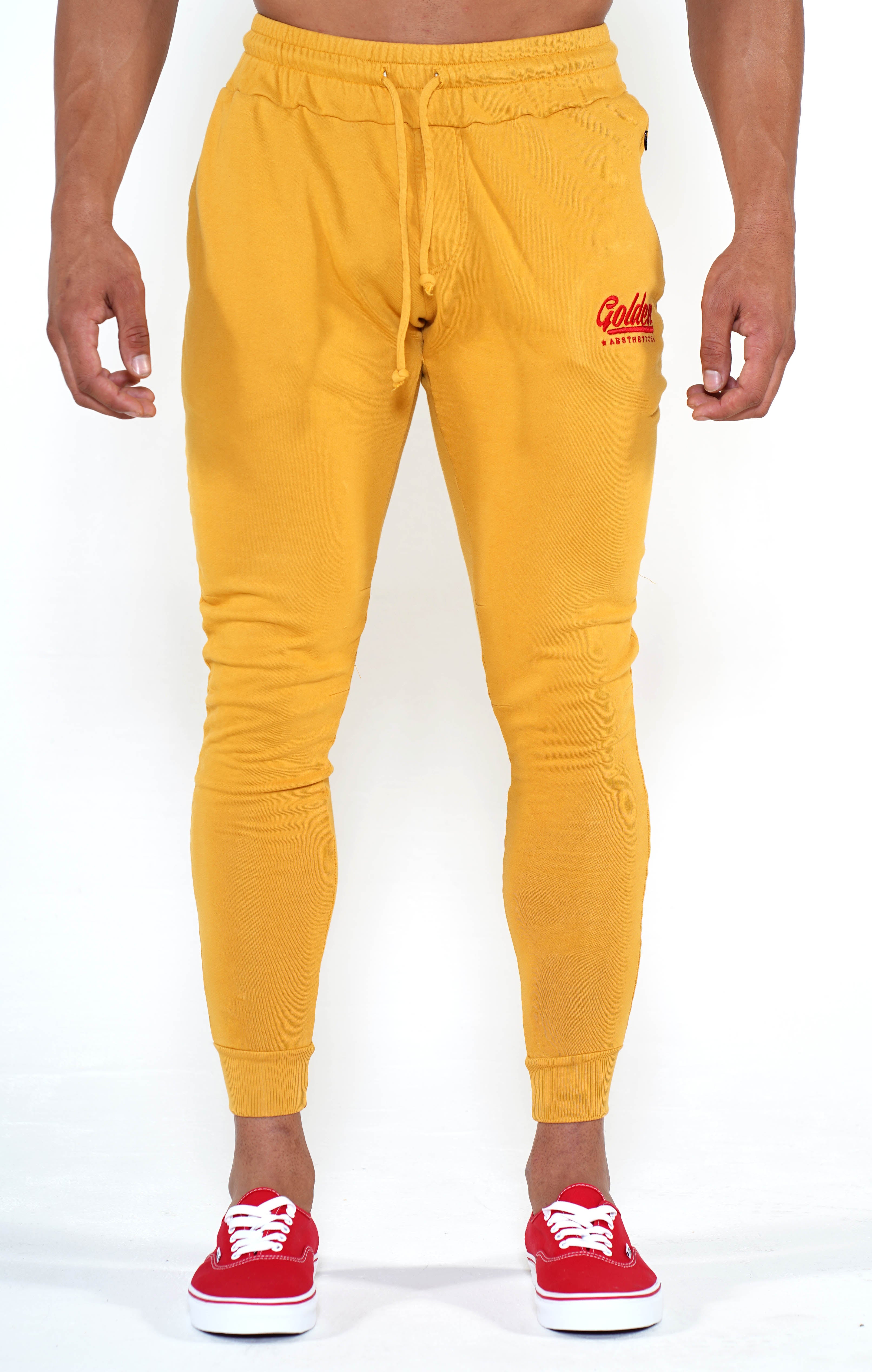 Men's Mustard/Red Classic Joggers - Golden Aesthetics