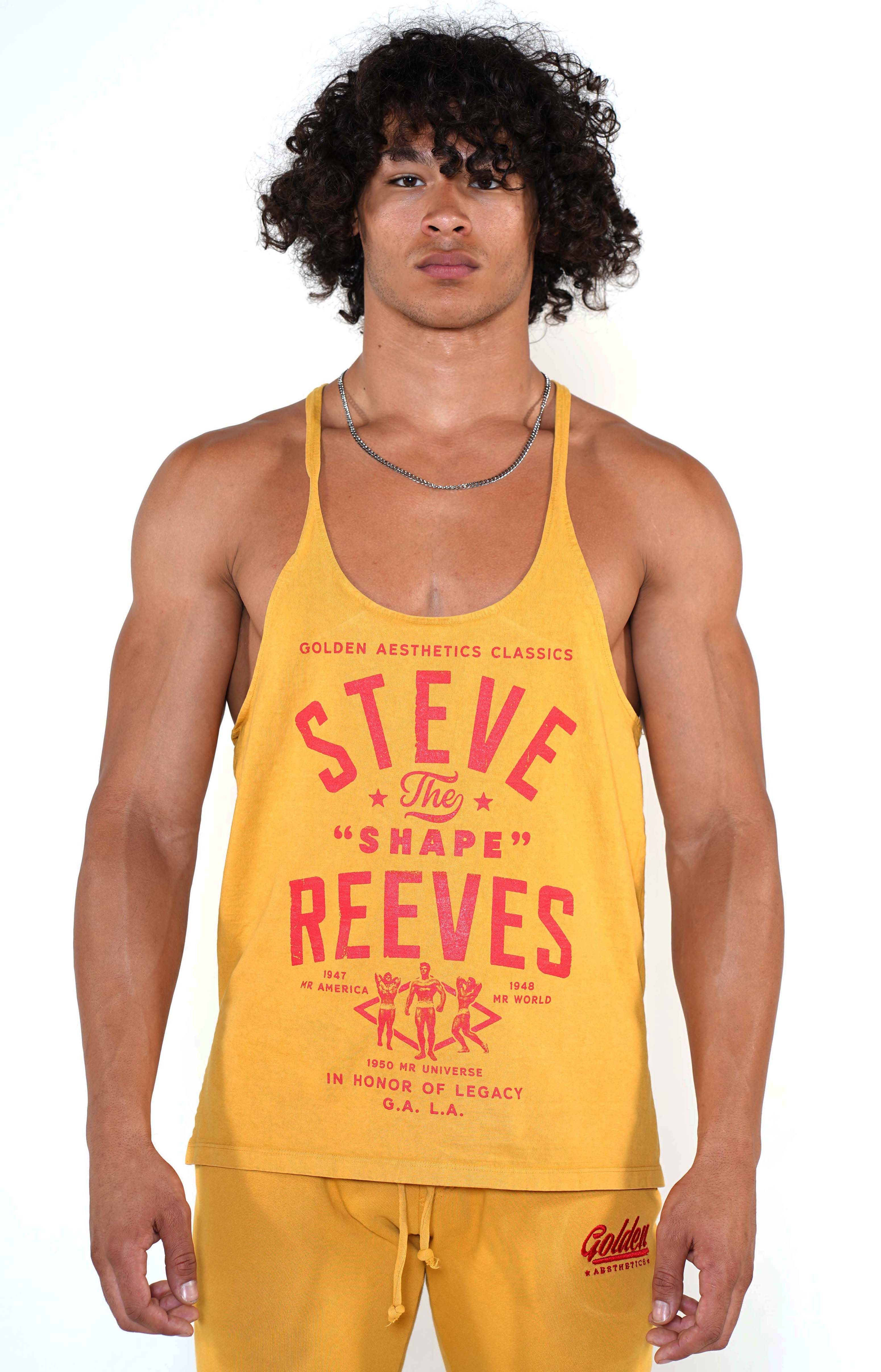 Men's Mustard Steve Reeves Original Stringer Tank - Golden Aesthetics