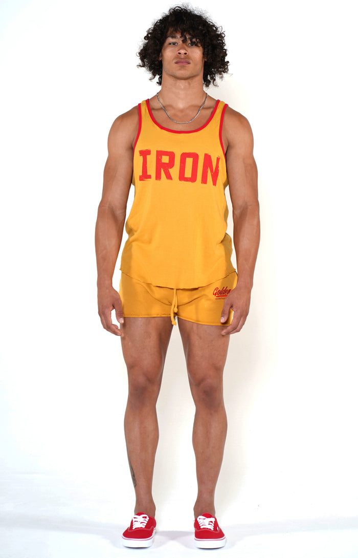 Men's Mustard Iron Ringer Tank - Golden Aesthetics