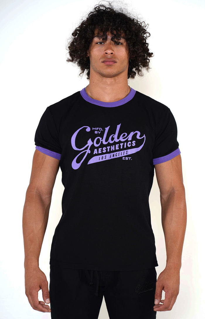 Men's Black/Purple Ringer T-Shirt - Golden Aesthetics