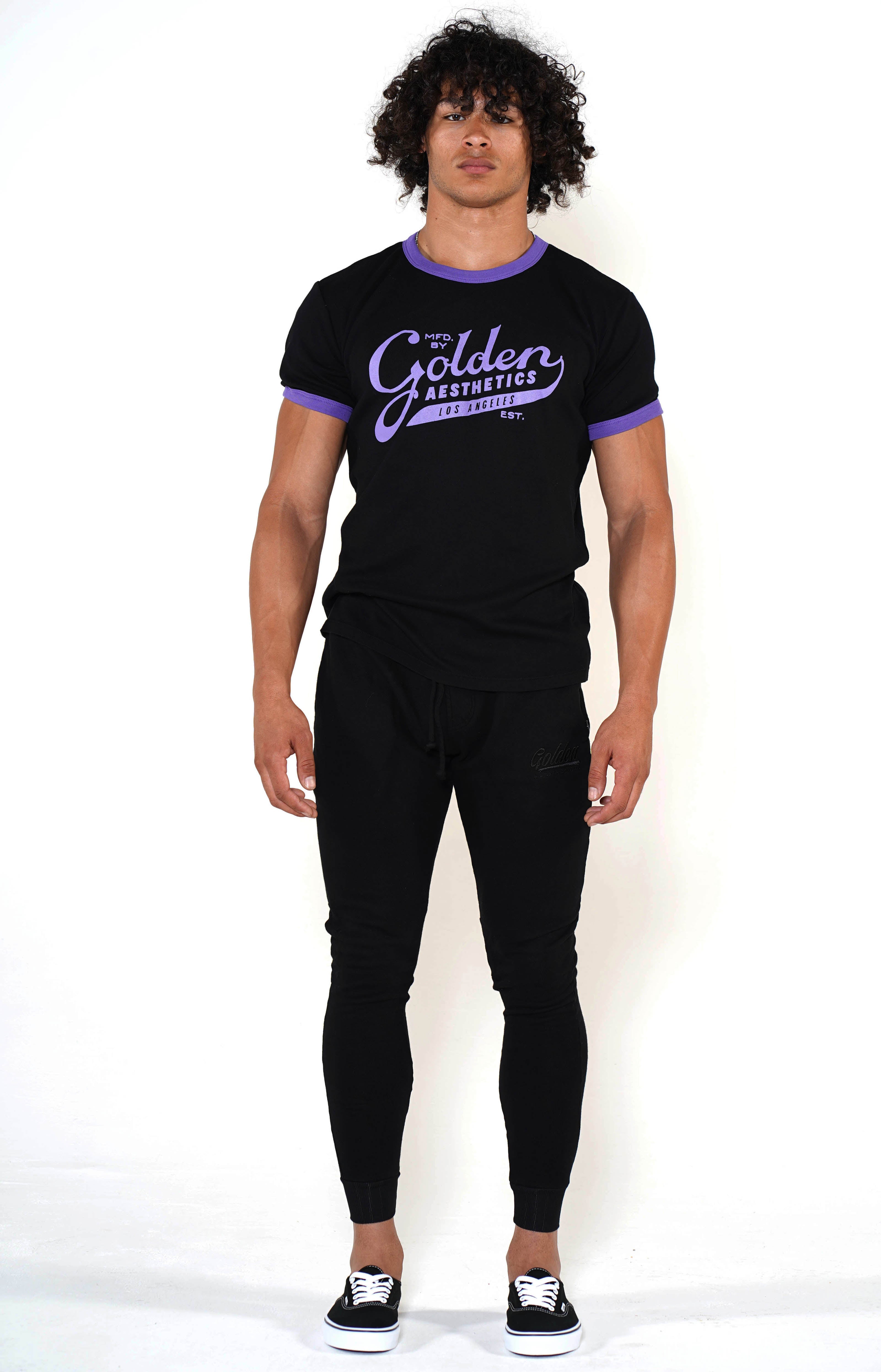 Men's Black/Purple Ringer T-Shirt - Golden Aesthetics