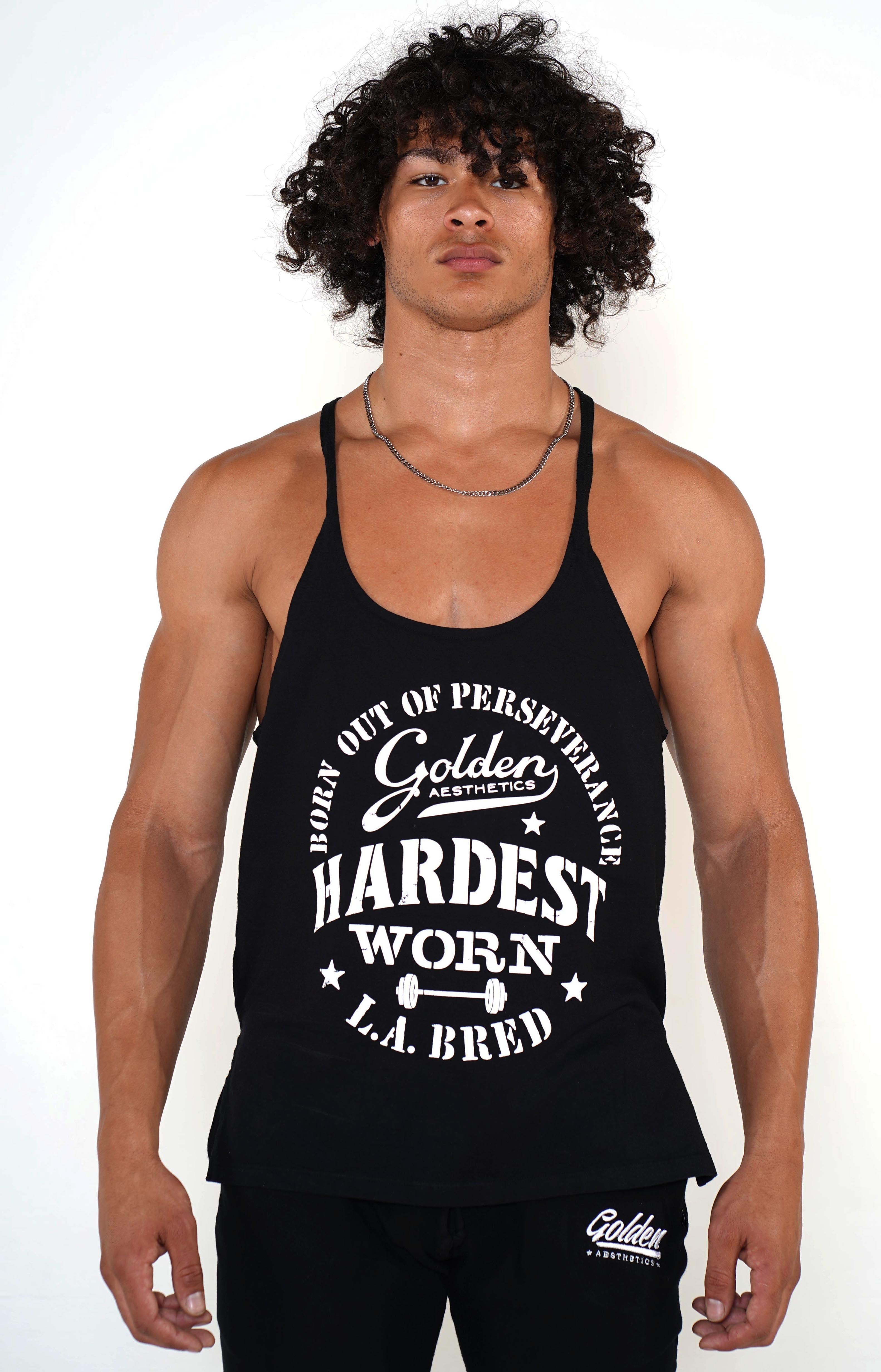 Men's Black/White Original Stringer Tank - Golden Aesthetics