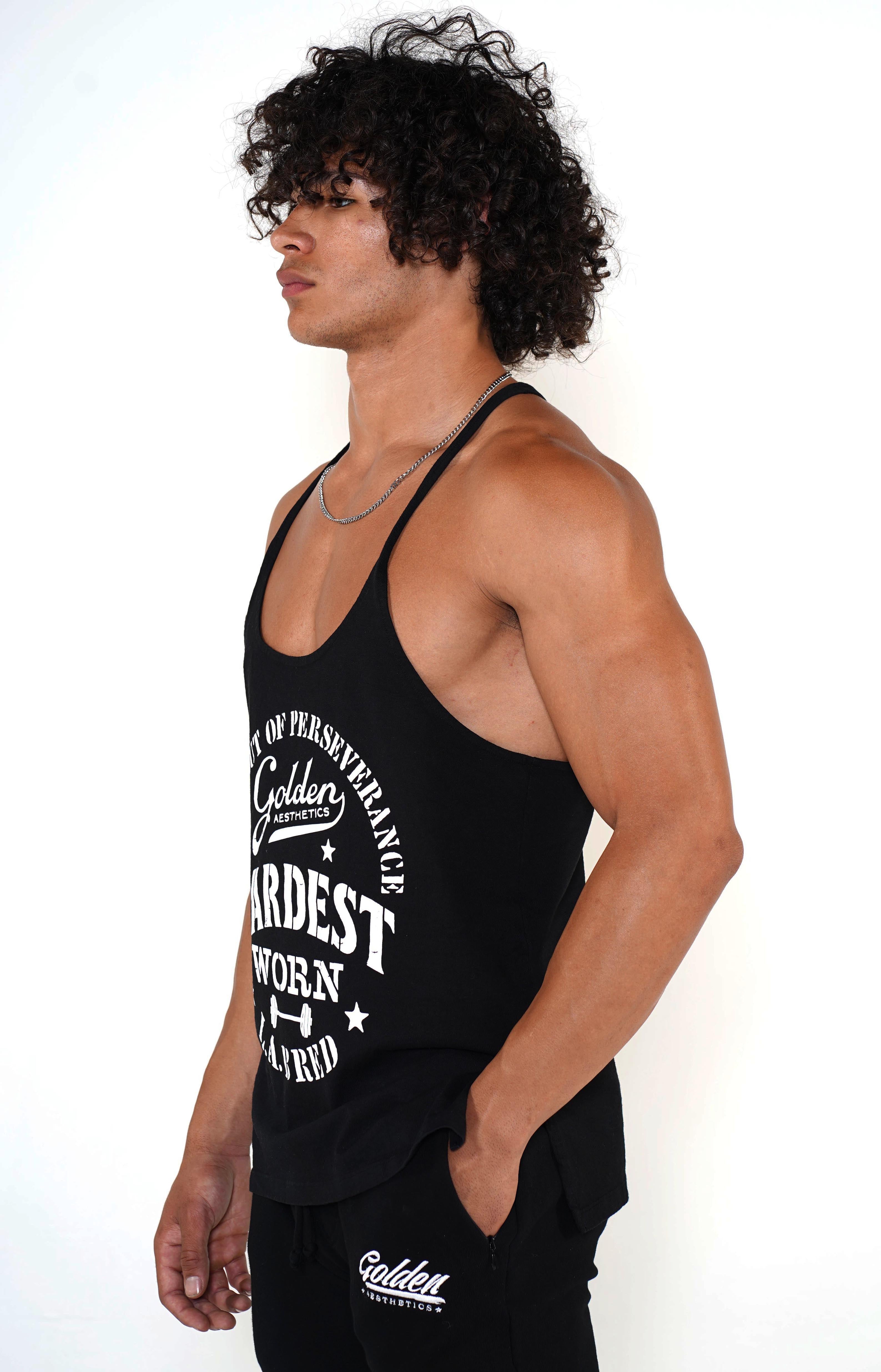 Men's Black/White Original Stringer Tank - Golden Aesthetics