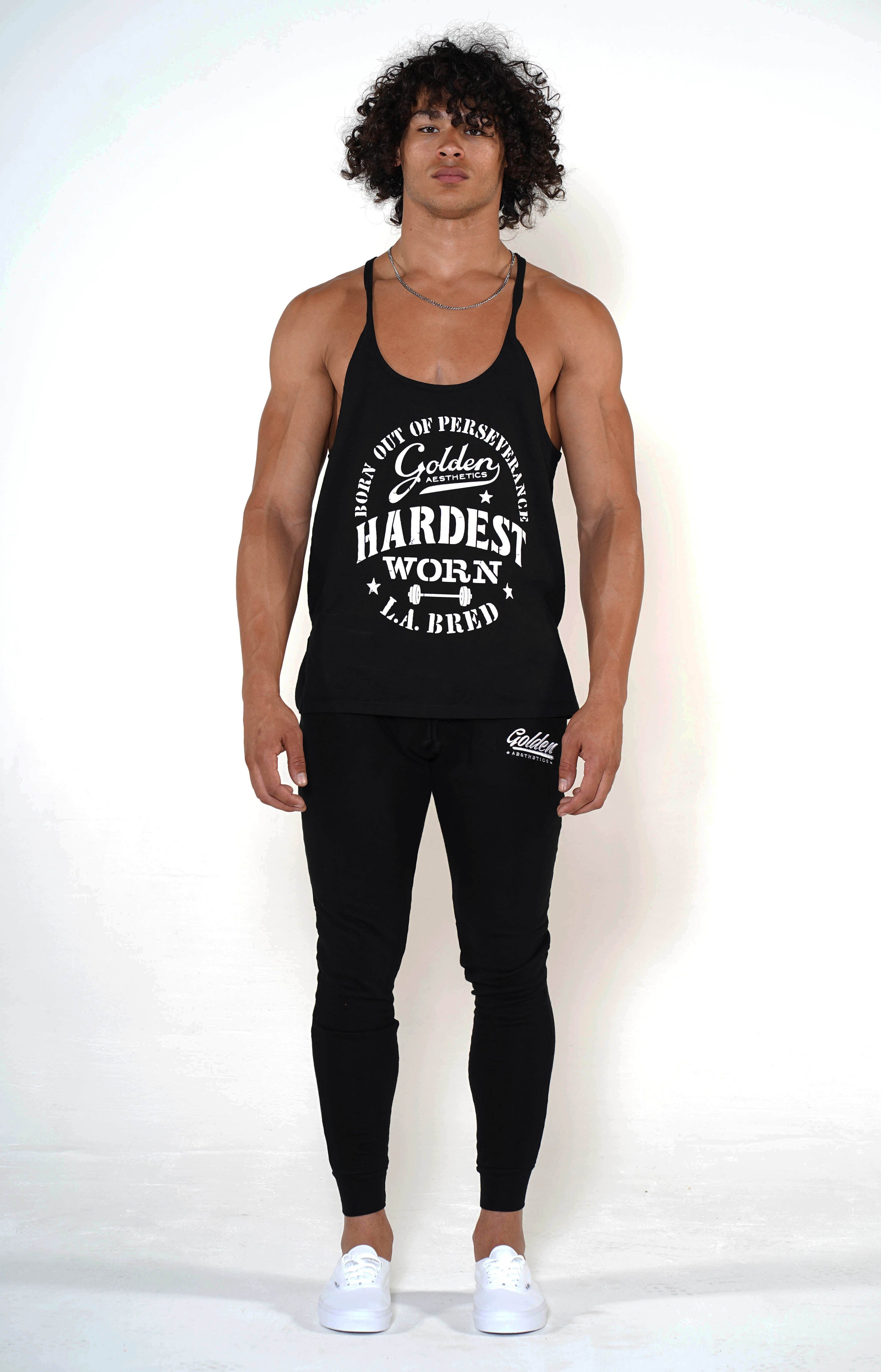 Men's Black/White Original Stringer Tank - Golden Aesthetics