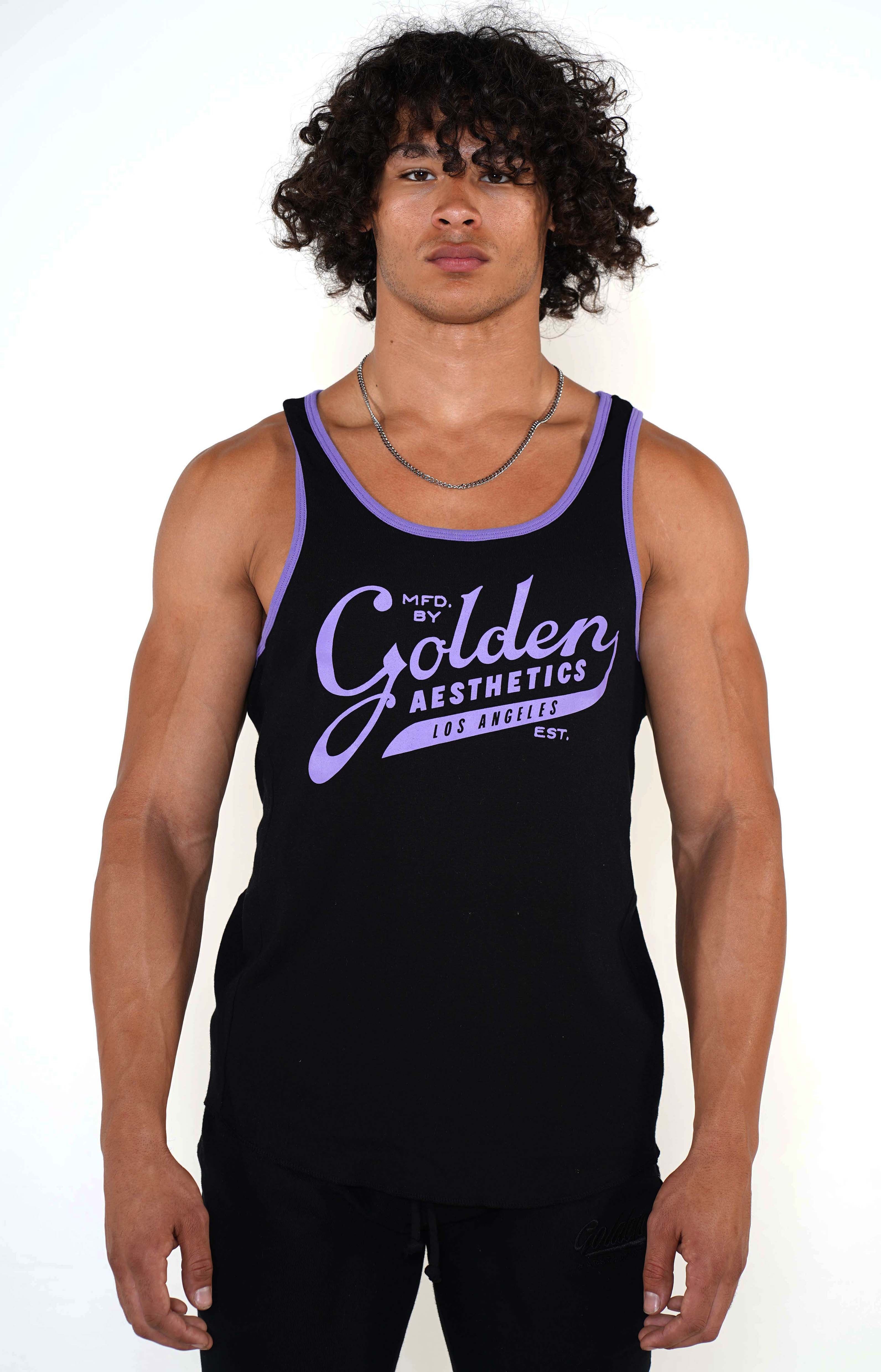 Men's Black/Purple Ringer Tank - Golden Aesthetics